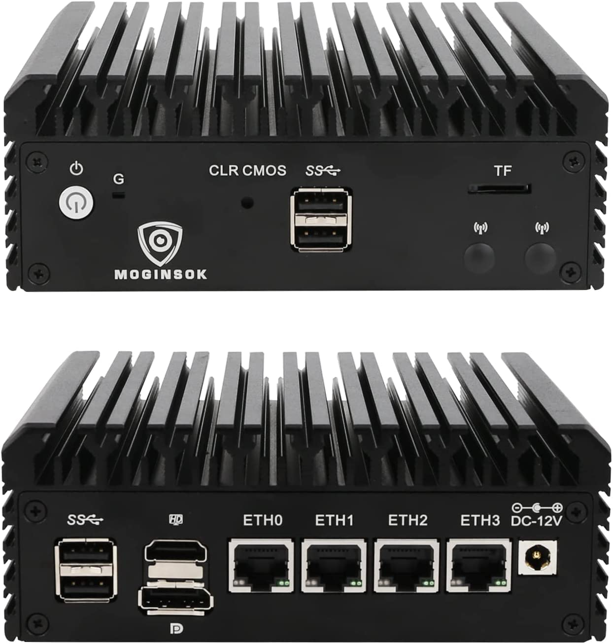 MOGINSOK 2.5GbE Firewall Appliance Mini PC - 12th Gen Intel N100 Processor (Up to 3.4GHz), Fanless Mini Computer Router with 4x Intel I226 NICs, Barebone (No RAM/SSD), Supports DDR5 & PCIE 3.0, AES-NI Encryption - Ideal for Home Network Security, Small Business Firewall, VPN Server & Edge Computing