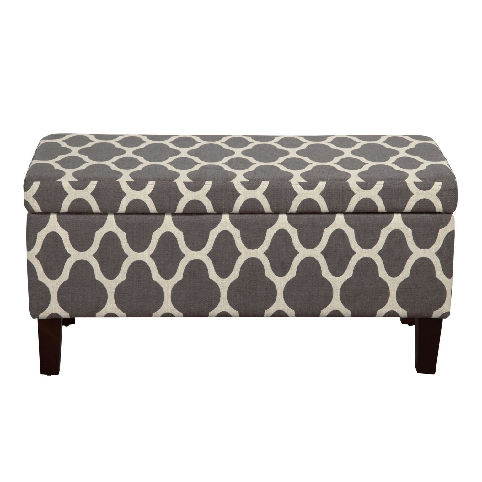 HomePop Large Upholstered Rectangular Storage Ottoman Bench with Hinged Lid - Grey Geometric Pattern, Multi-Functional Footrest & Seat with Hidden Storage | Perfect for Living Room, Bedroom & Entryway Organization
