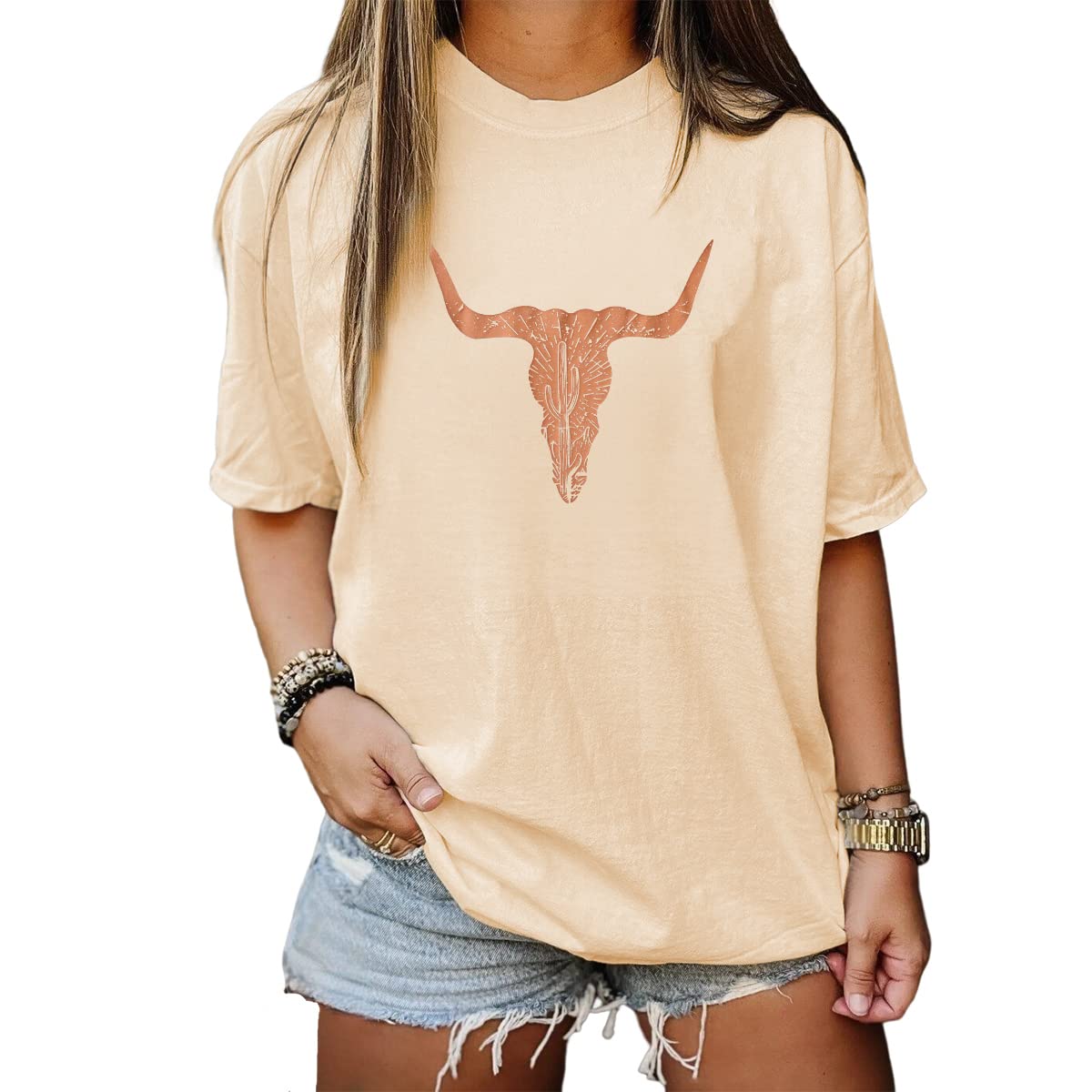 Women's Vintage Cow Print Oversized T-Shirt - Retro Western Graphic Tee - Loose Fit Short Sleeve Casual Top for Summer | Perfect for Music Festivals, Road Trips & Boho Outfits