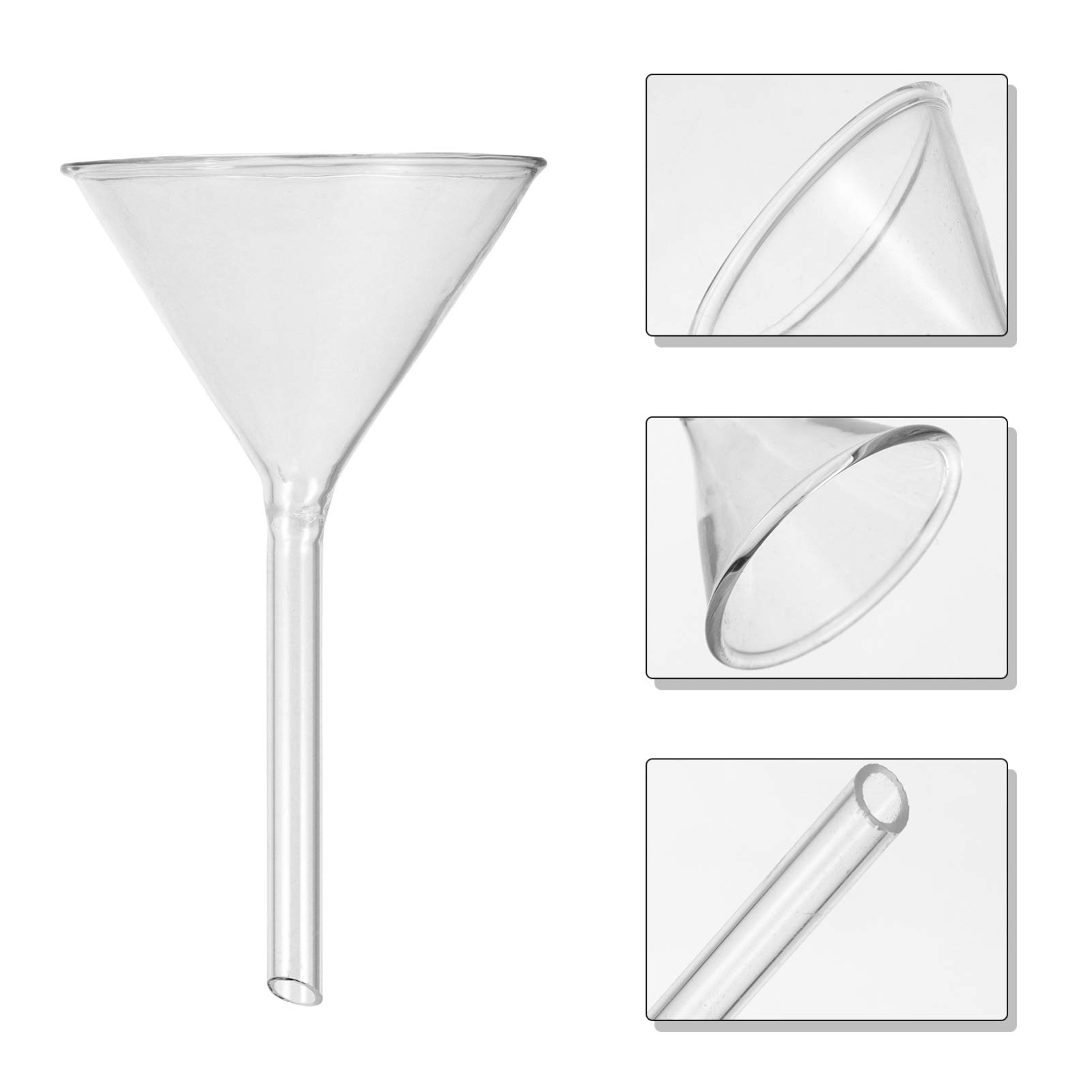 4-Piece Lab Glass Funnel Set - Scientific Glass Triangle Funnels for Bottle Filling, Perfumes, Essential Oils & Laboratory Chemicals | Perfect for Science Experiments, DIY Crafts & Essential Oil Blending