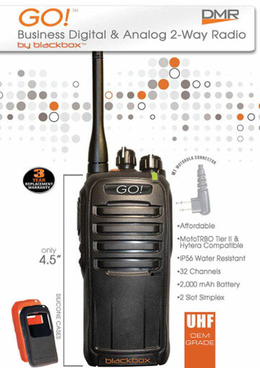 UHF Blackbox GO! Digital & Analog 2 Way Radio - Long Range Walkie Talkie for Outdoor Adventures, Construction Sites & Emergency Communication