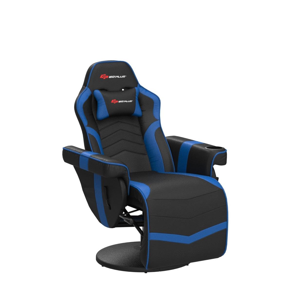 Powerstone Ergonomic Gaming Recliner Chair with Massage & Footrest - Adjustable PU Leather Sofa for Living Room - Includes Cup Holder, Headrest & Side Pouch - Navy Blue - Perfect for Gaming, Relaxing & Home Theater Seating