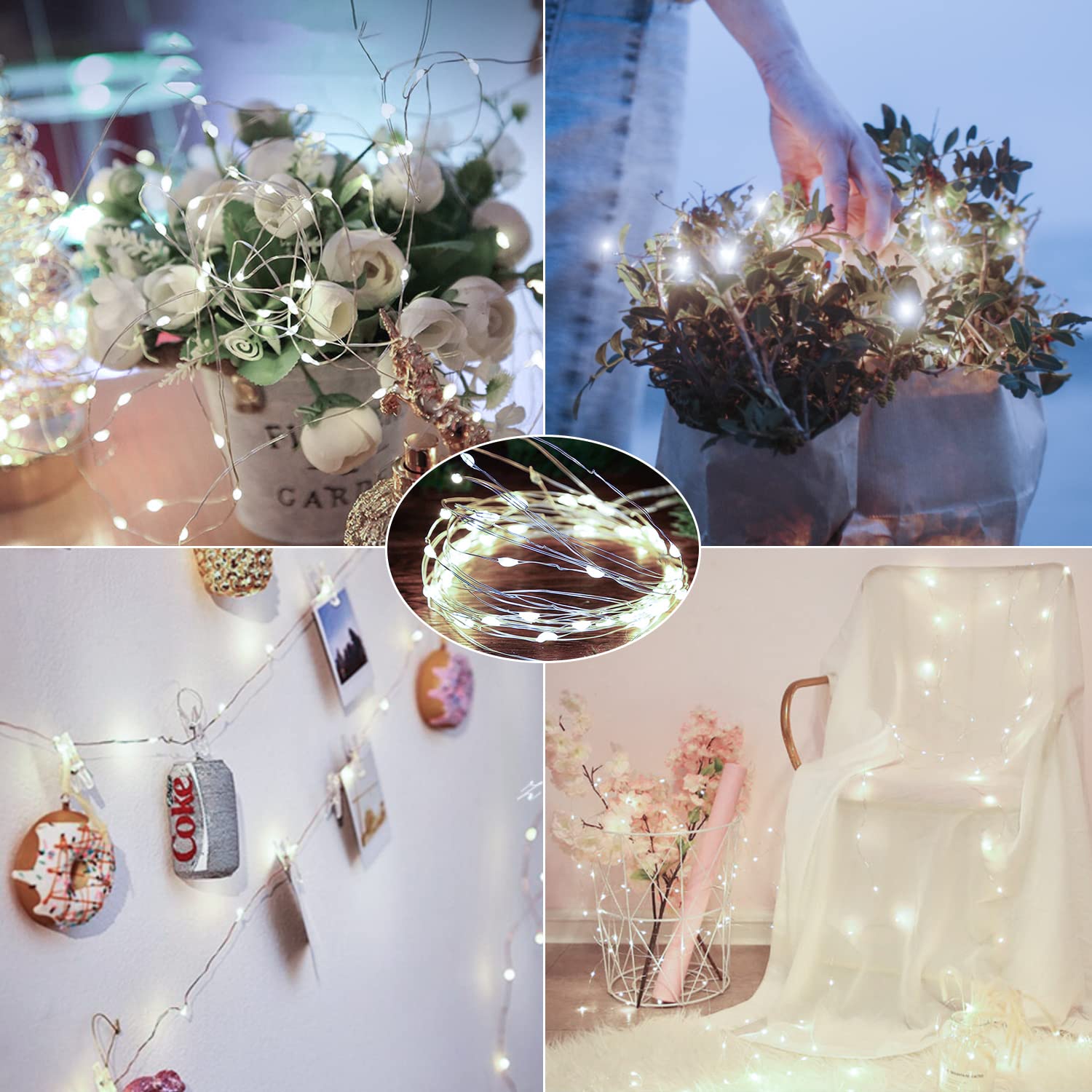 Brightown 24 Pack LED Fairy Lights Battery Operated - 7 ft 20 LED String Lights Waterproof, Silver Wire Firefly Starry Lights for Wedding, Party, Bedroom Decor - Perfect for Crafts, DIY Projects & Home Decoration (White)