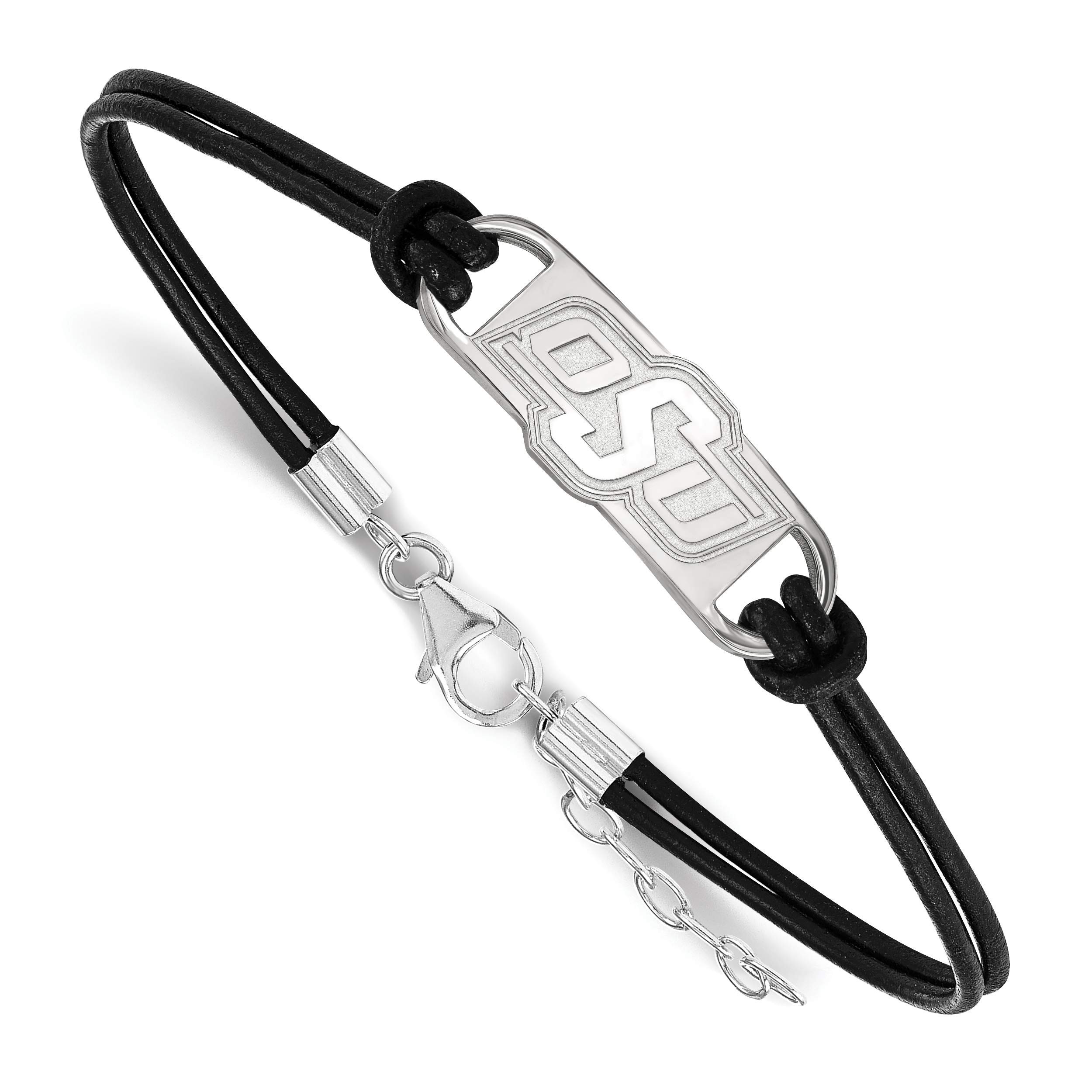Oklahoma State Cowboys OSU Sterling Silver Leather Bracelet with School Letters Logo - 24mm x 7 Inch - Perfect for Game Day, Graduation Gifts & Alumni Pride