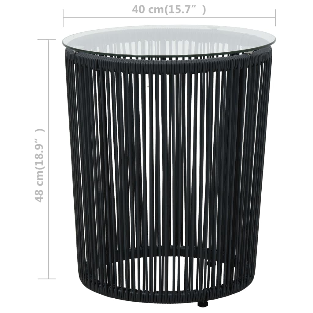 vidaXL 3-Piece PE Rattan Patio Bistro Lounge Set with Cushions - Black Outdoor Furniture with Tempered Glass Tabletop, Side Table & Comfortable Chairs - Perfect for Garden, Balcony, Poolside & Backyard Relaxation