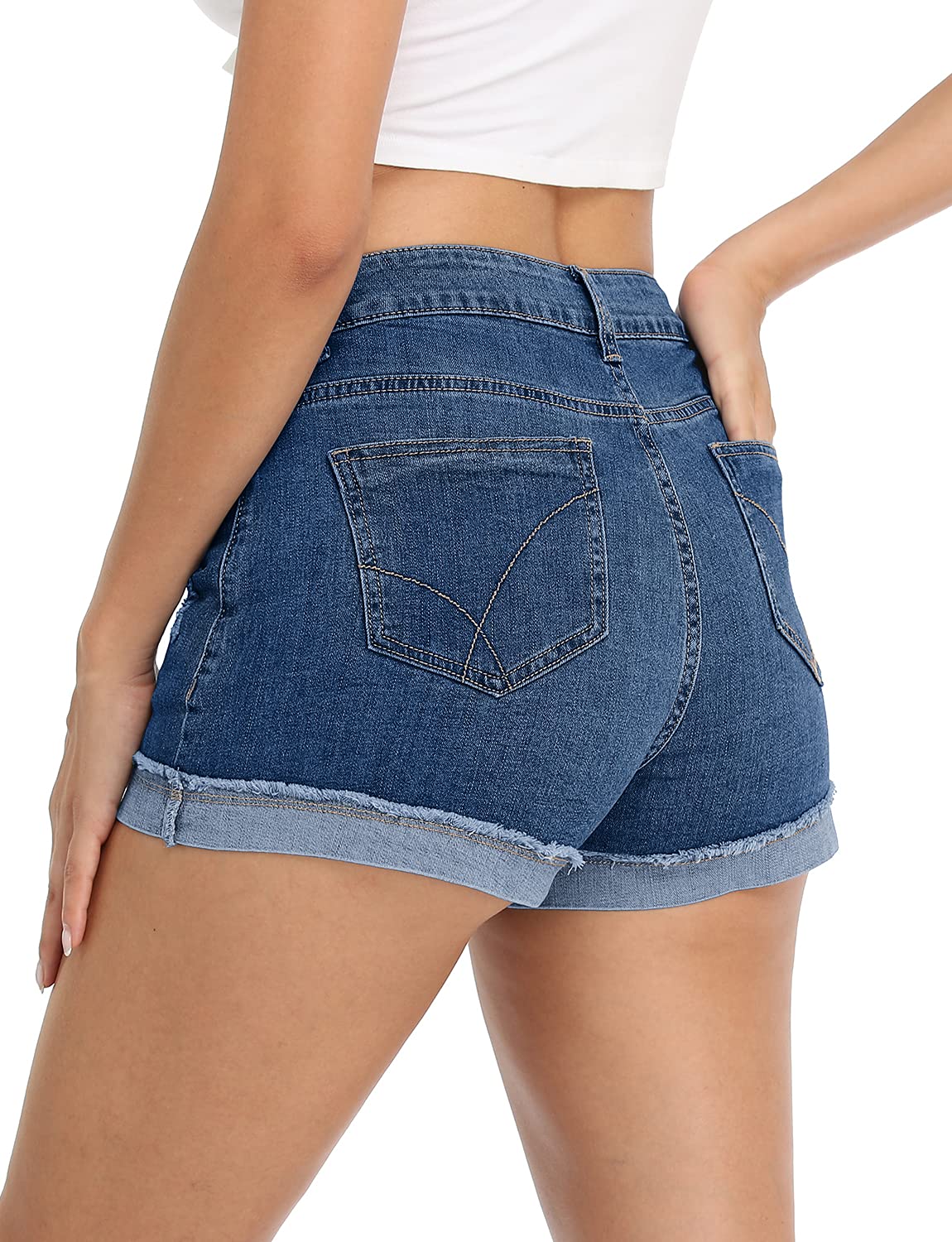 CHICZONE Women's Mid-High Rise Ripped Jean Shorts - Distressed Stretchy Denim Shorts for Summer | Casual Wear, Beach Outfits & Street Style Fashion