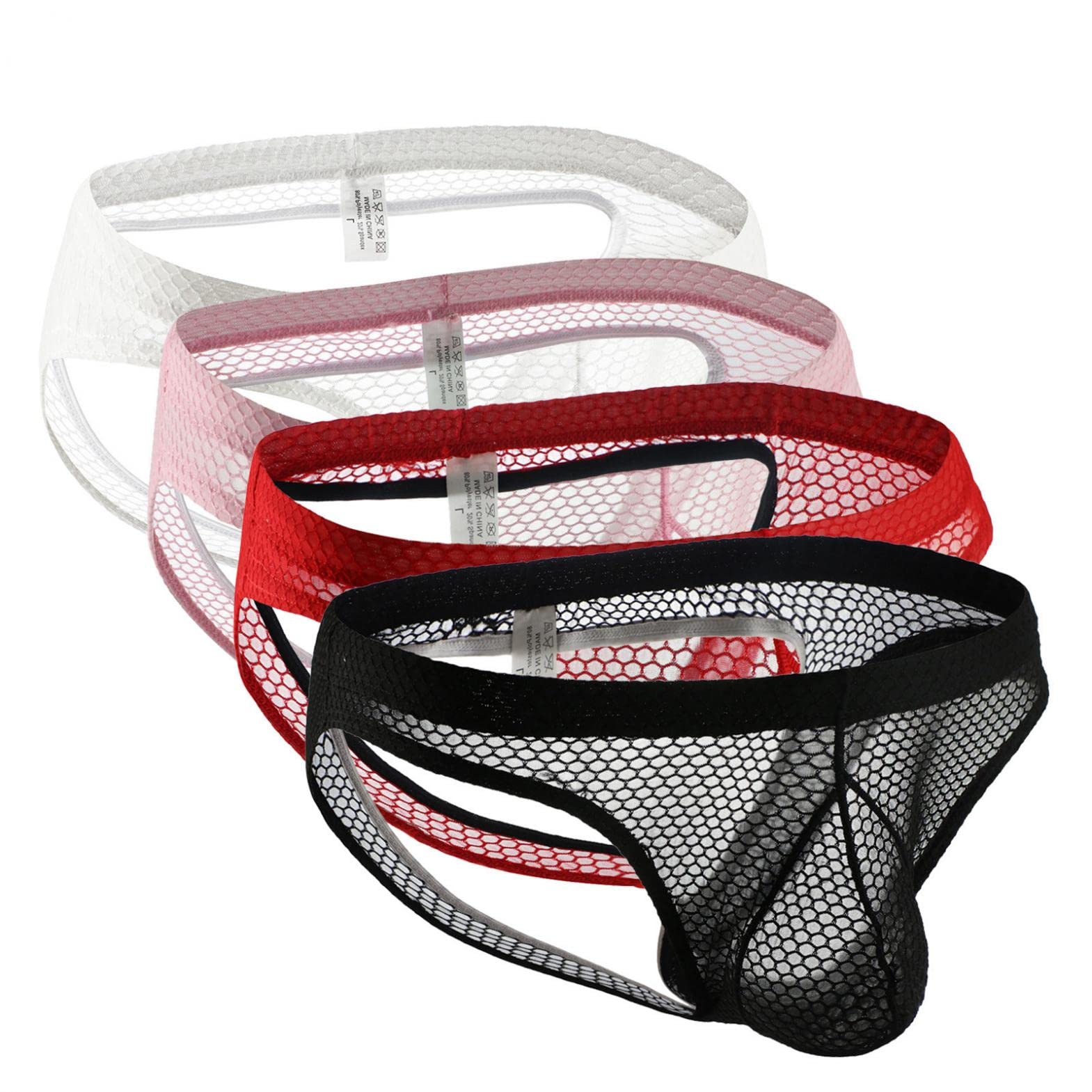NOLDARES Men's Thong Underwear 4-Pack - Mesh Transparent Fishnet Lingerie with Bulge Pouch - Comfortable & Sexy Underwear for Men - Perfect for Nightwear, Lingerie, and Special Occasions