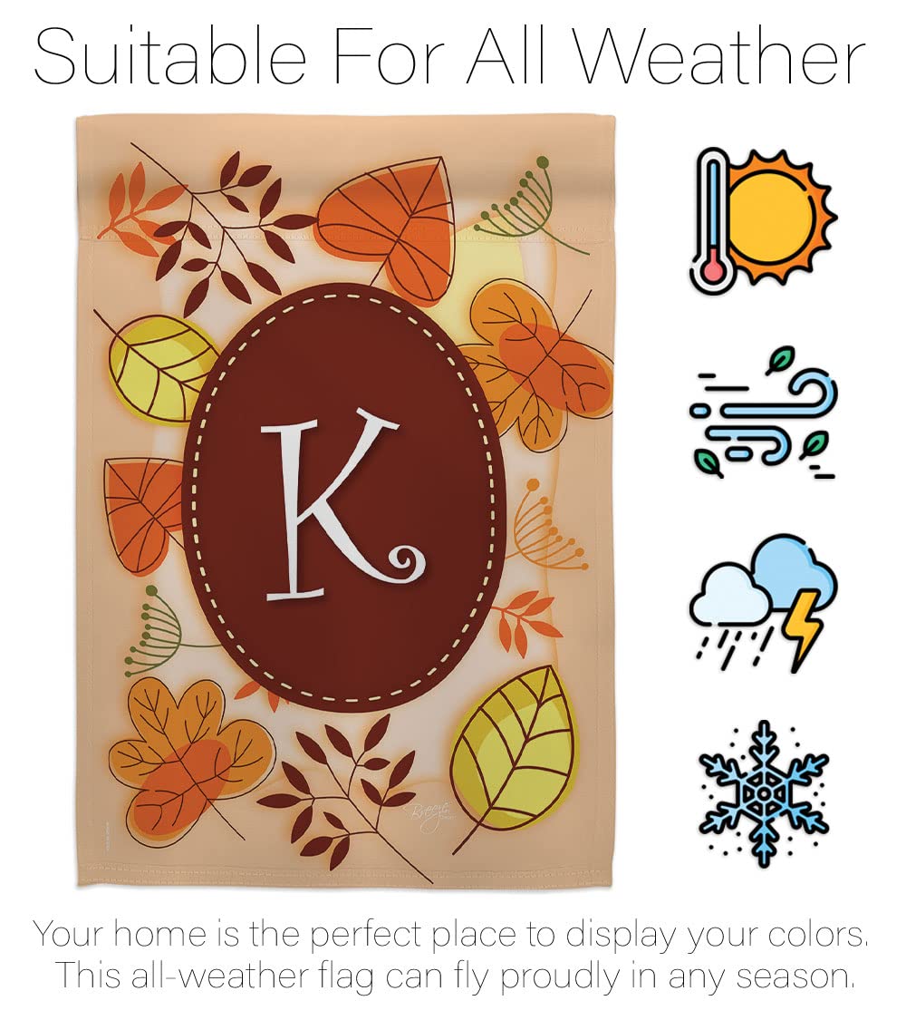 Autumn K Initial House Flag Set - 28x40in Thick Fabric for Fall Harvest Decor