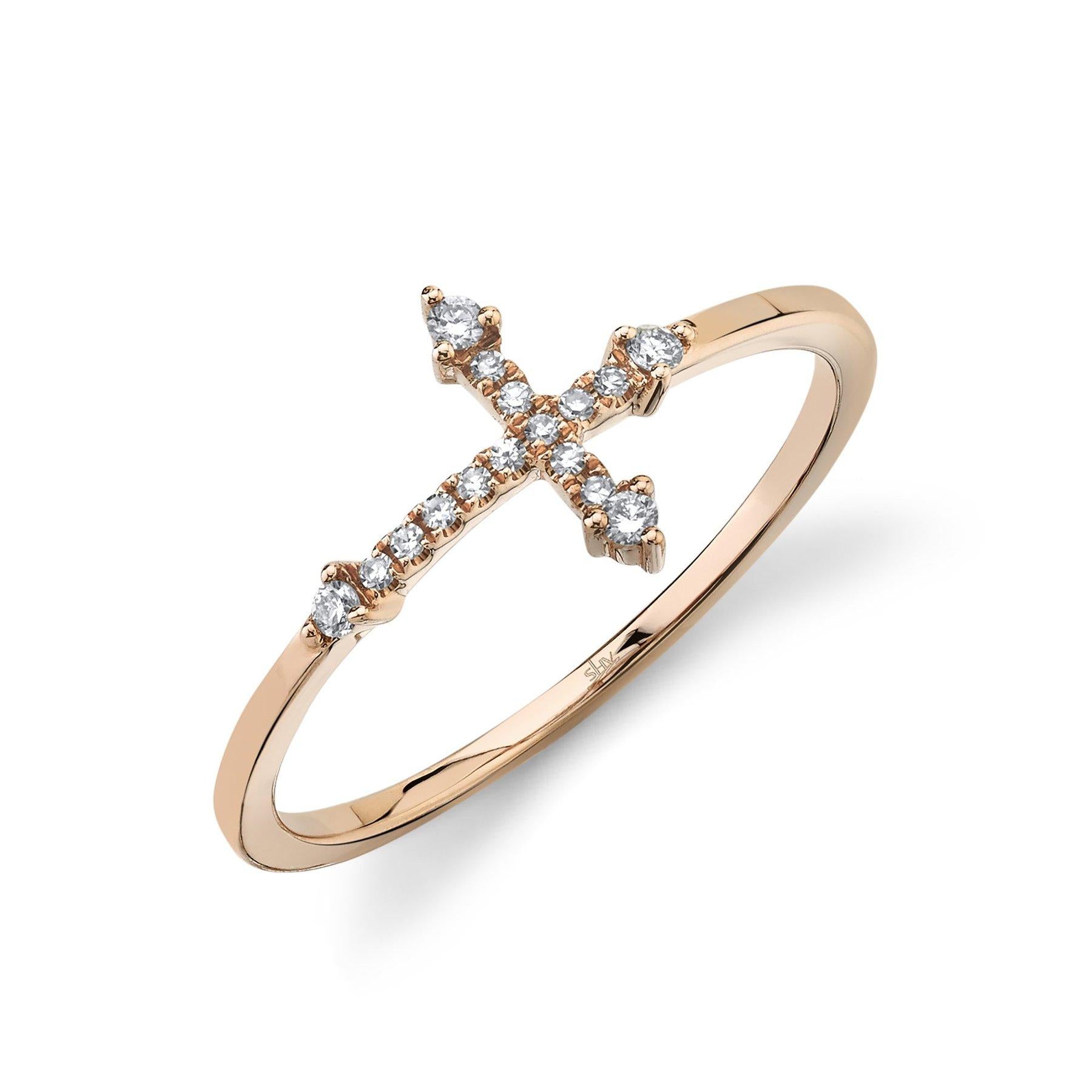 14KT Gold 0.09 CTW Diamond Cross Ring for Women - Elegant Religious Jewelry Gift for Baptism, Confirmation & Special Occasions