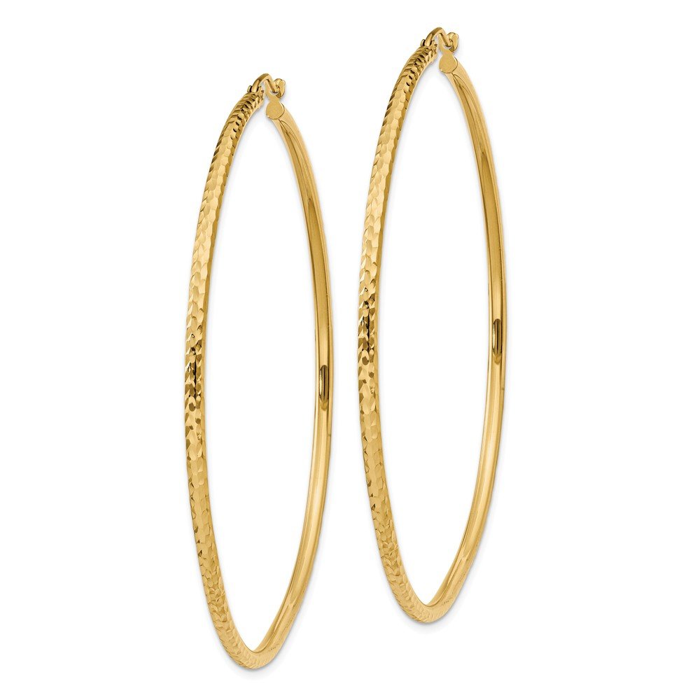 14K Yellow Gold Diamond-Cut 2mm Round Tube Hoop Earrings for Women | Classic Dainty Everyday Jewelry | Perfect for Work, Date Night & Special Occasions