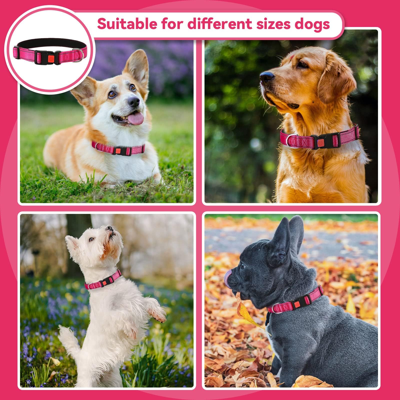 Reflective Adjustable Dog Collar with Quick Release Buckle - Ultra Soft Breathable Neoprene Pet Collar for Puppy, Small, Medium & Large Dogs - Perfect for Night Walks, Jogging & Outdoor Adventures