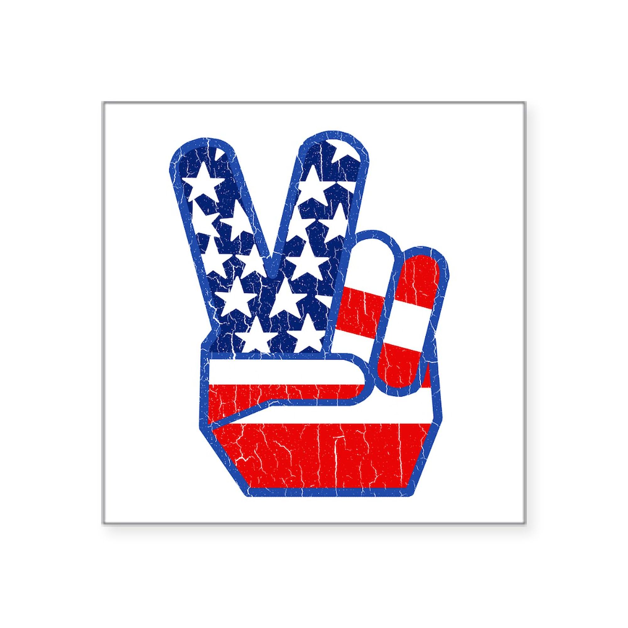 70s USA Flag Peace Hand Sticker - Square Bumper Decal for Cars, Laptops & Windows - Vintage American Hippie Style Car Accessories for Road Trips & Music Festivals