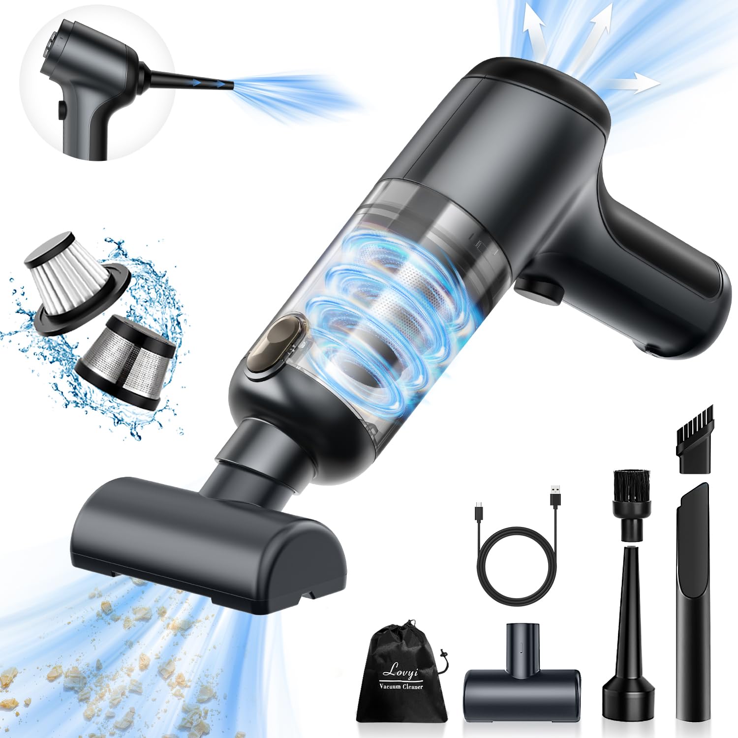 3-in-1 Cordless Handheld Car Vacuum Cleaner 12000Pa High Power - Portable Rechargeable Mini Vacuum with Brushless Motor & 2 Speed Settings - Perfect for Car, Home, Keyboard Cleaning & Pet Hair Removal