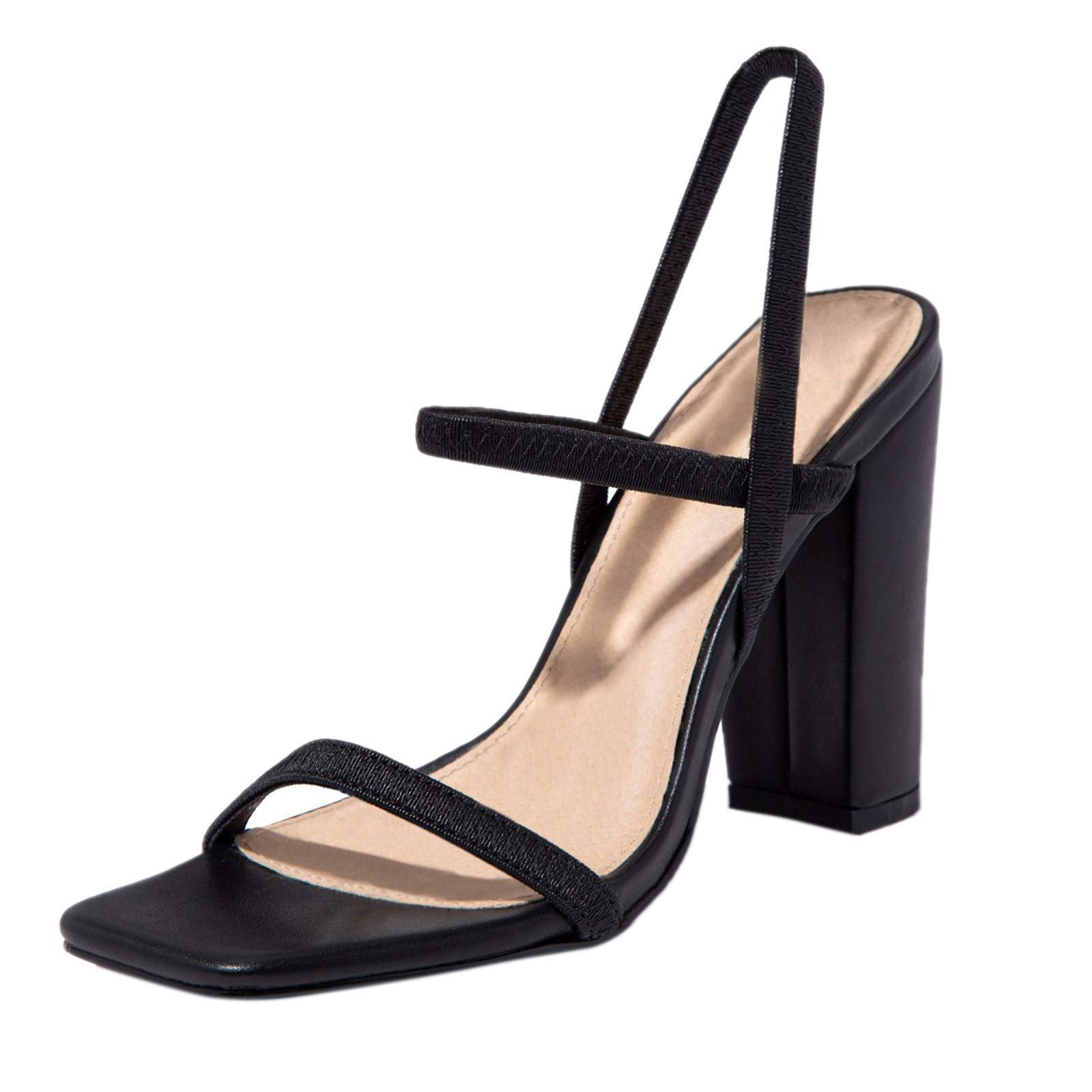 FAMOORE Women's Square Toe High Heel Sandals - Thick Heel Comfortable Ladies Dress Shoes for Party, Wedding & Evening Events
