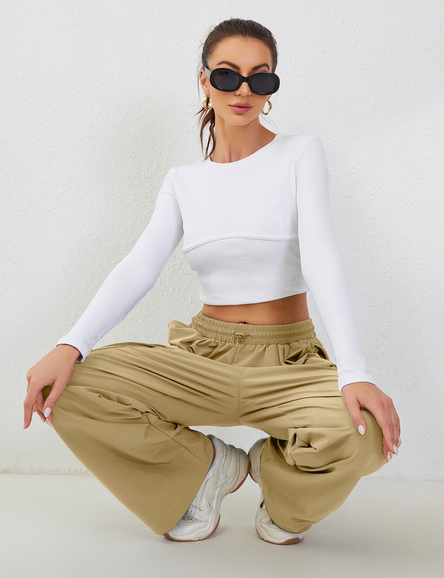 BBX Lephsnt Women's Cargo Pants - High Waisted Joggers with Adjustable Waist & Multiple Pockets - Baggy Parachute Pants for Casual Wear, Street Style & Y2K Fashion Outfits