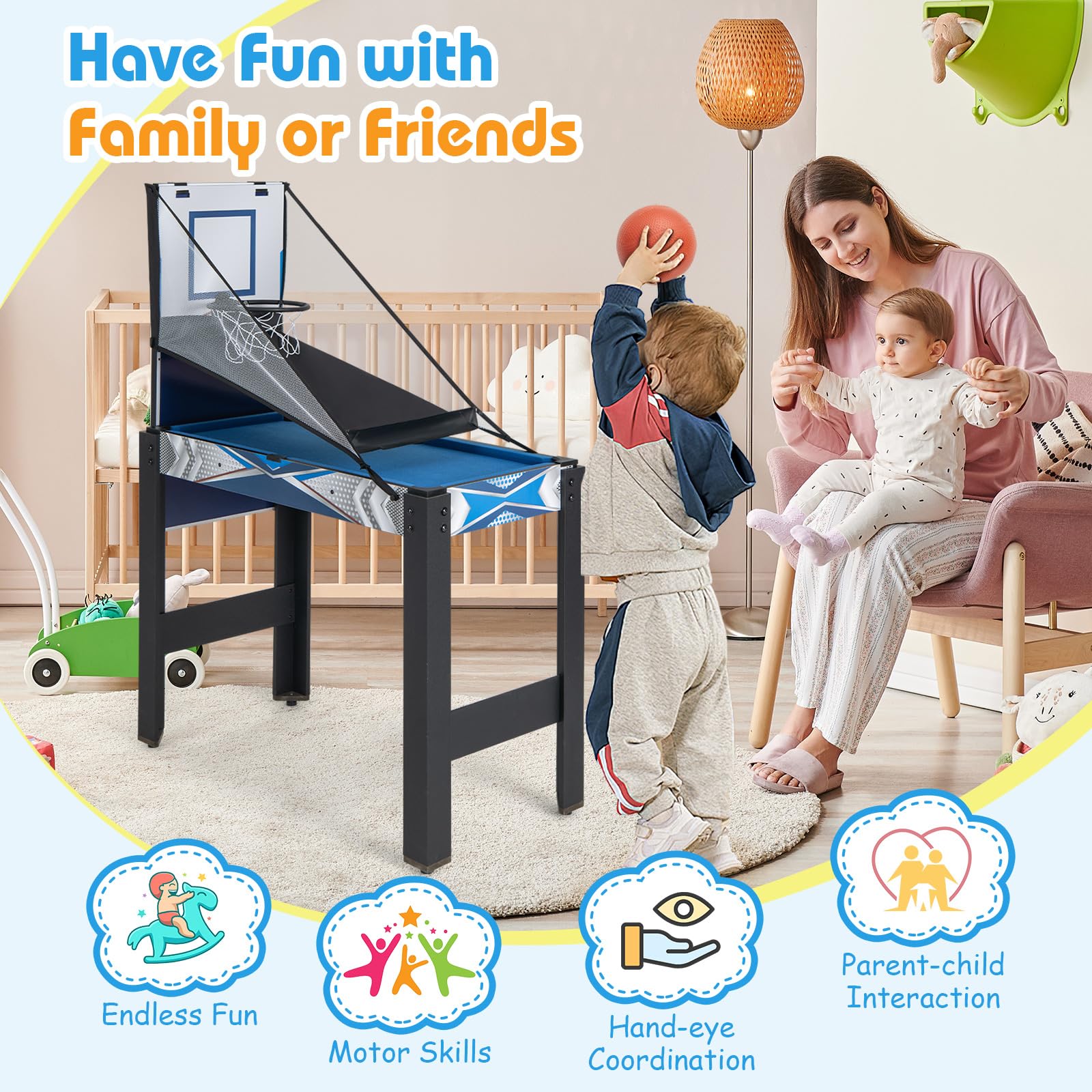 GYMAX 6-in-1 Multi Game Table - Air Hockey, Pool Table, Ping Pong, Basketball, Shuffleboard & Bowling Combo for Game Room, Basement, Family Fun & Indoor Entertainment