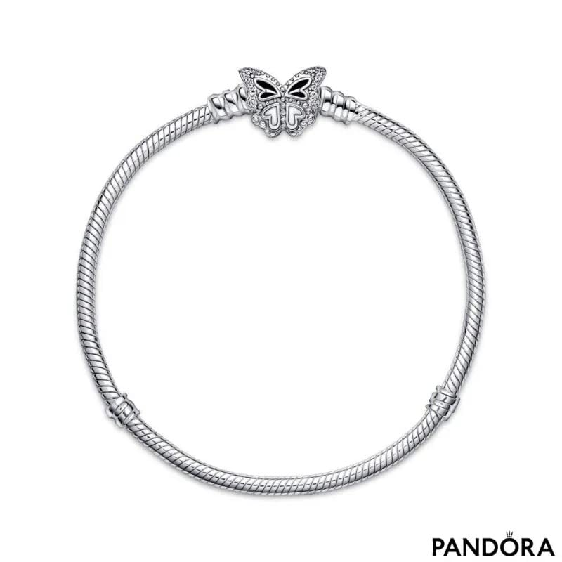 PANDORA Sterling Silver Butterfly Clasp Snake Chain Bracelet with Cubic Zirconia | Compatible with PANDORA Charms | Elegant Jewelry Gift for Women | Perfect for Birthday, Anniversary & Special Occasions