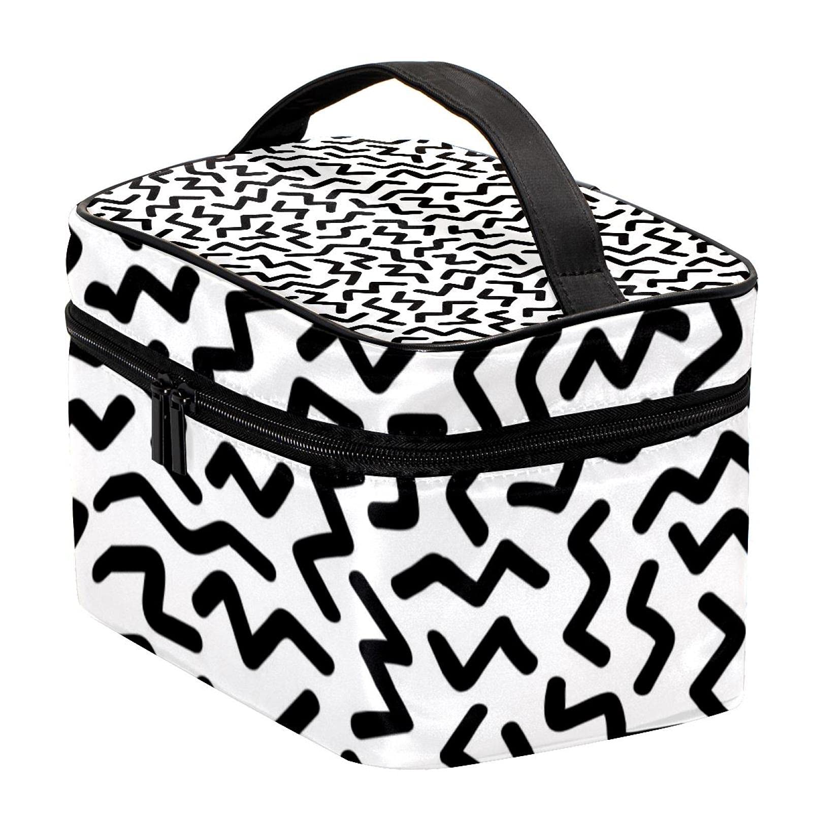 Black Zigzag Pattern Travel Makeup Bag - Large Cosmetic Organizer with Zipper for Women & Girls | Perfect for Vacation, Gym, and Daily Essentials Storage