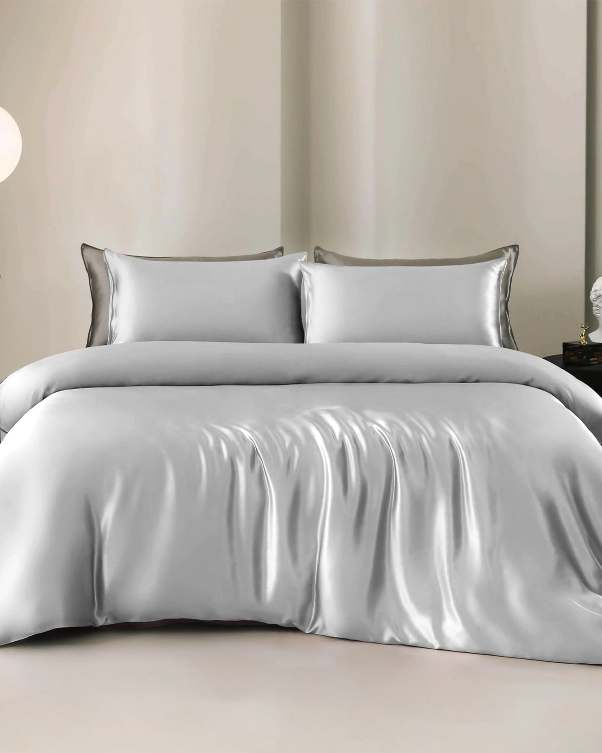 25 Momme 4-Piece Silk Duvet Cover Set with Flat Sheet - Queen Size Luxury Bedding for Soft & Breathable Sleep - Perfect for Master Bedroom, Guest Room & Hotel Use