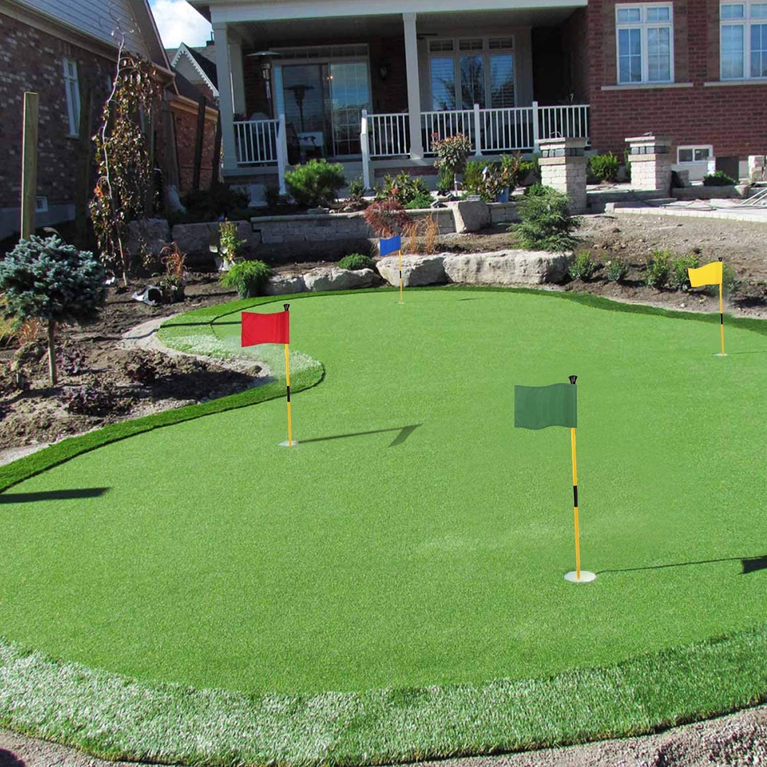 KINGTOP 4-Pack Mini Golf Flagsticks - 3 Feet Fiberglass Putting Green Flags with 2-Section Portable Design for Yard Practice | Perfect Golf Hole Cup Set (6 Inch) - Great Gift Idea for Golf Enthusiasts | Ideal for Backyard Training, Indoor Putting Greens & Outdoor Golf Games