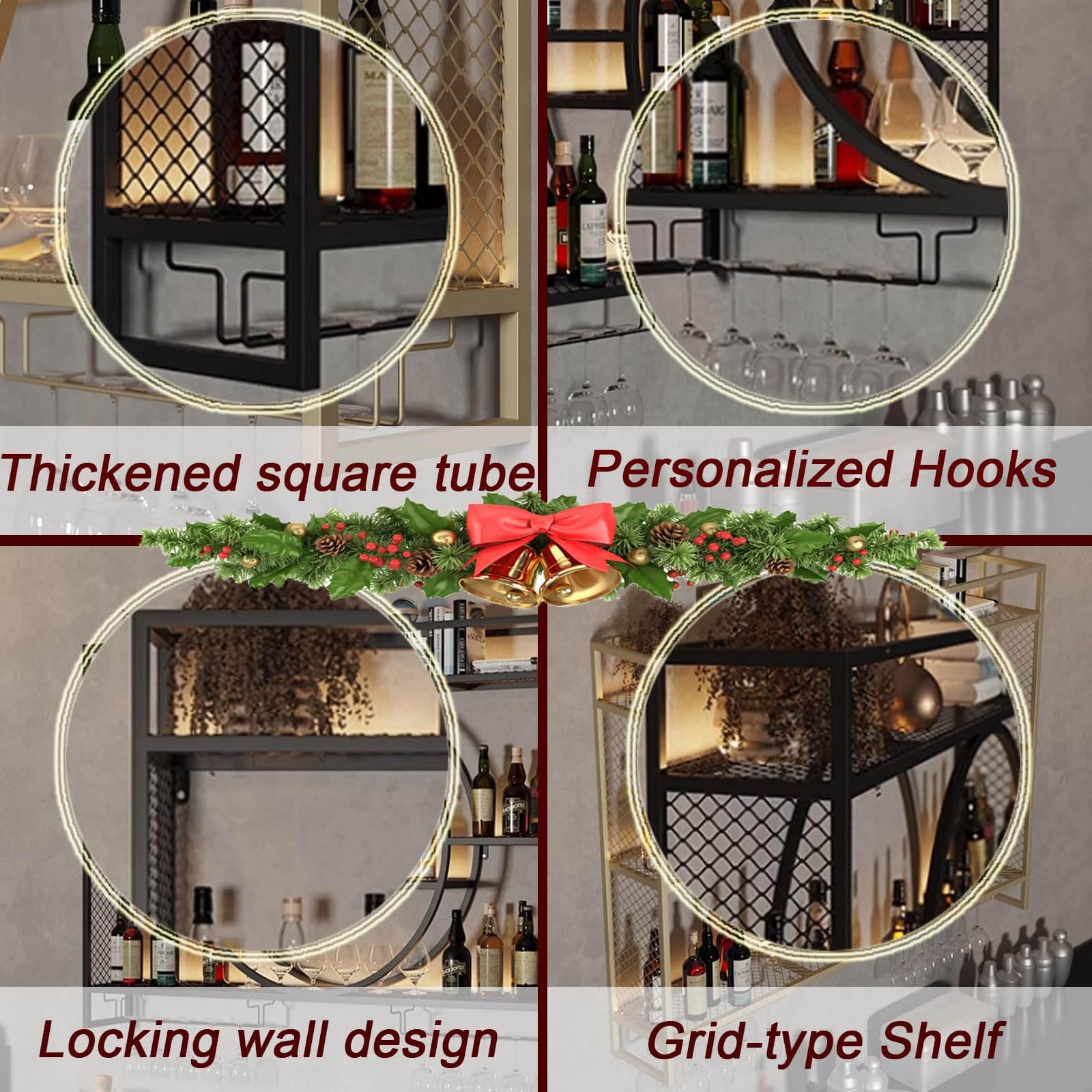 Modern Round Wall Mounted Wine Rack - Large Capacity Hanging Iron Display Stand for Kitchen, Living Room & Bar - Decorative Bottle Storage Solution (Black, 47.2 x 5.9 x 31.4 Inches) - Perfect for Home Decor, Entertaining Guests & Wine Collection Display