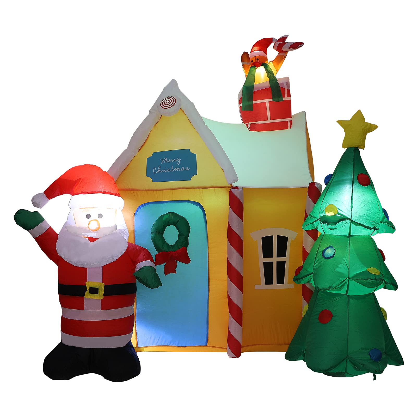 RIABXZ Giant Inflatable Christmas Decorations - Outdoor Santa Claus, Large House, Christmas Tree & Gingerbread Man with LED Lights - 76.8