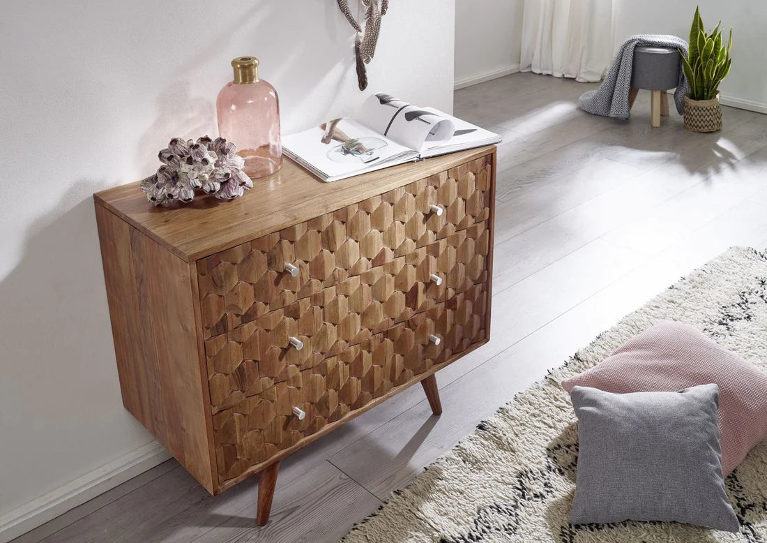 Gfine 3-Drawer Solid Acacia Wood Chest - 94x43x76cm (37x17x30in) - Rustic Bedroom Storage, Living Room Organizer & Entryway Furniture