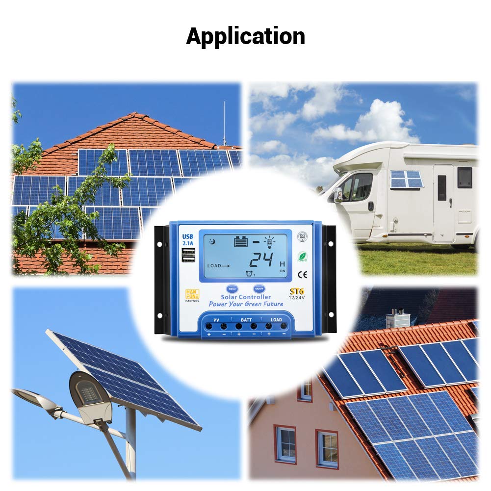 60A MPPT Solar Charge Controller 12V/24V Auto-Switch, Solar Panel Regulator with Dual 5V USB Ports & LCD Display - Perfect for RV, Boat, Off-Grid Power Systems & Solar Panel Kits