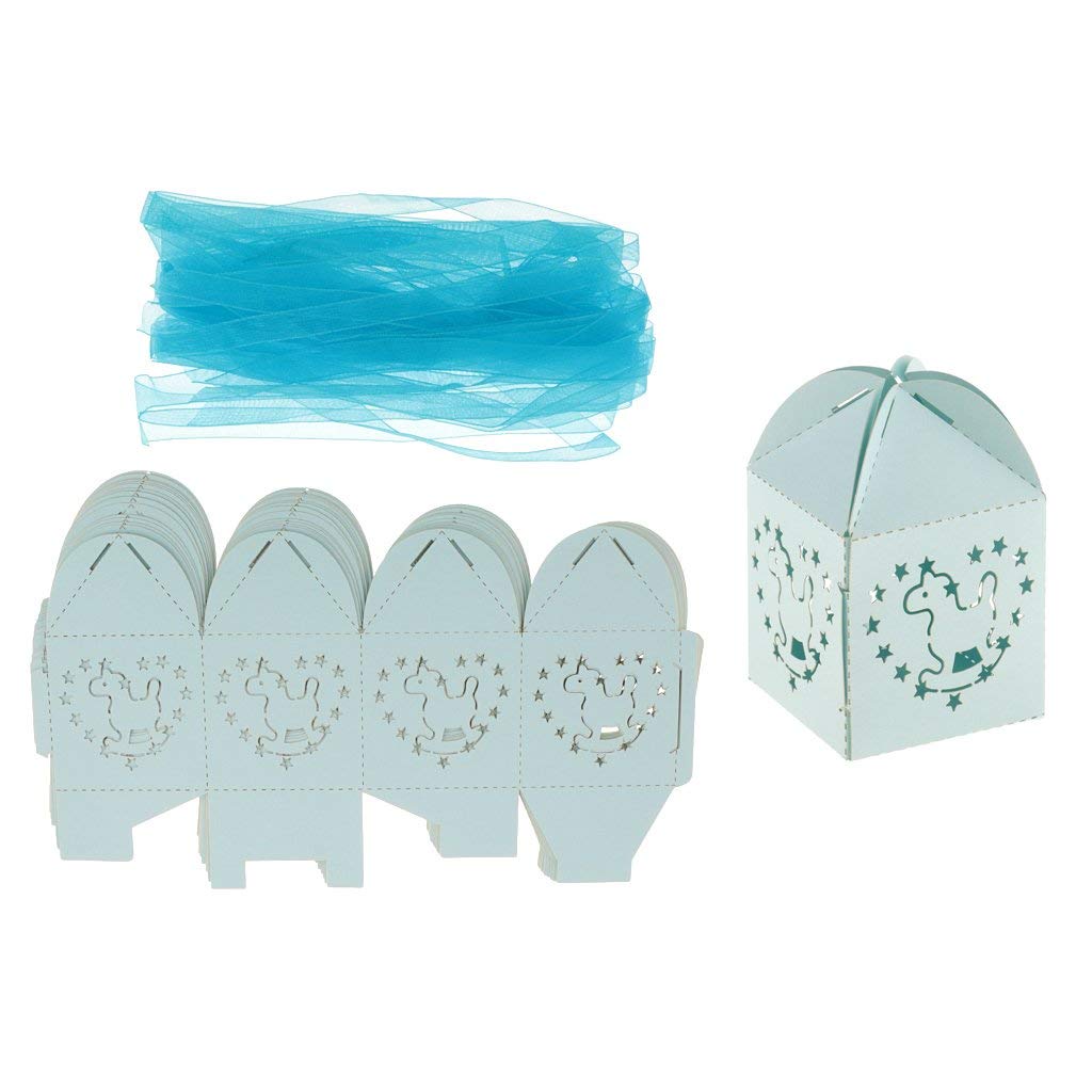 50pcs Elegant Blue Hollow-Out Candy Gift Boxes with Ribbon - Perfect for Wedding Favors, Christening Party Supplies & Baby Shower Decorations