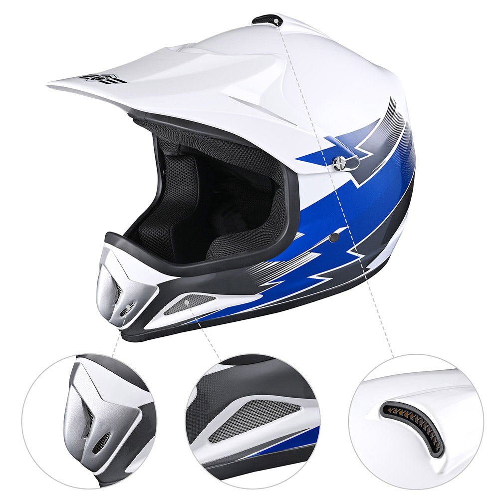 TheLAShop H VEN12 Youth Dirt Bike Helmet - DOT Approved, Lightweight & Durable, Blue - Perfect for Motocross, ATV Riding & Off-Road Adventures