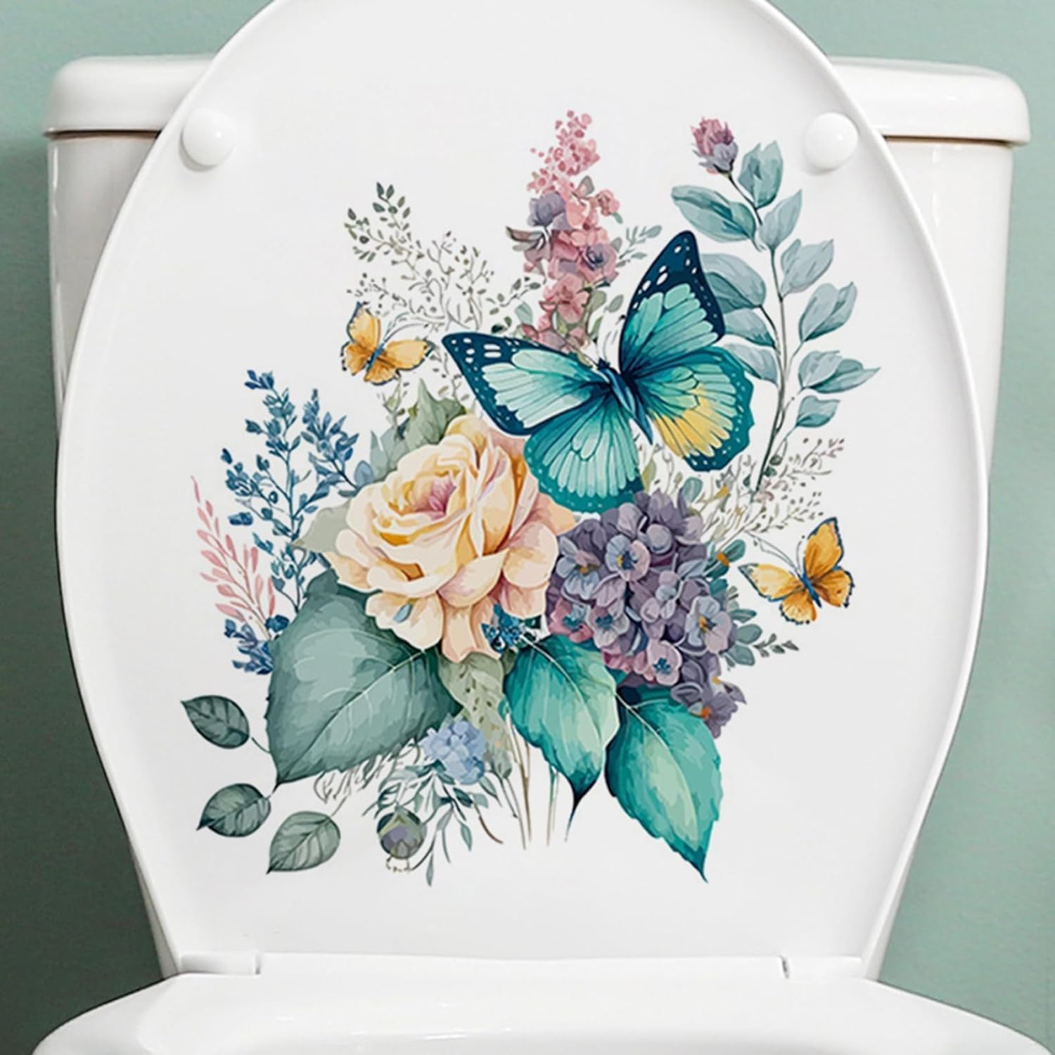 Butterfly Toilet Stickers - Waterproof Self-Adhesive Bathroom Decals, Peony Flower Toilet Seat Cover Decor for Home, RV, Apartment - Perfect for Bathroom Makeover & DIY Home Decor