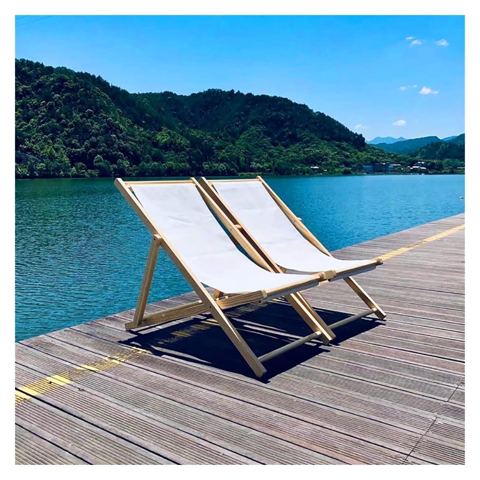 **Wooden Folding Sling Chair - Portable Reclining Patio Lounge Chair for Outdoor, Adjustable Beach & Pool Chair for Yard, Camping, Backyard Relaxation (2-Pack)**    **Usage Scenarios:** Perfect for beach trips, poolside lounging, backyard relaxation, camping adventures, and outdoor gatherings.