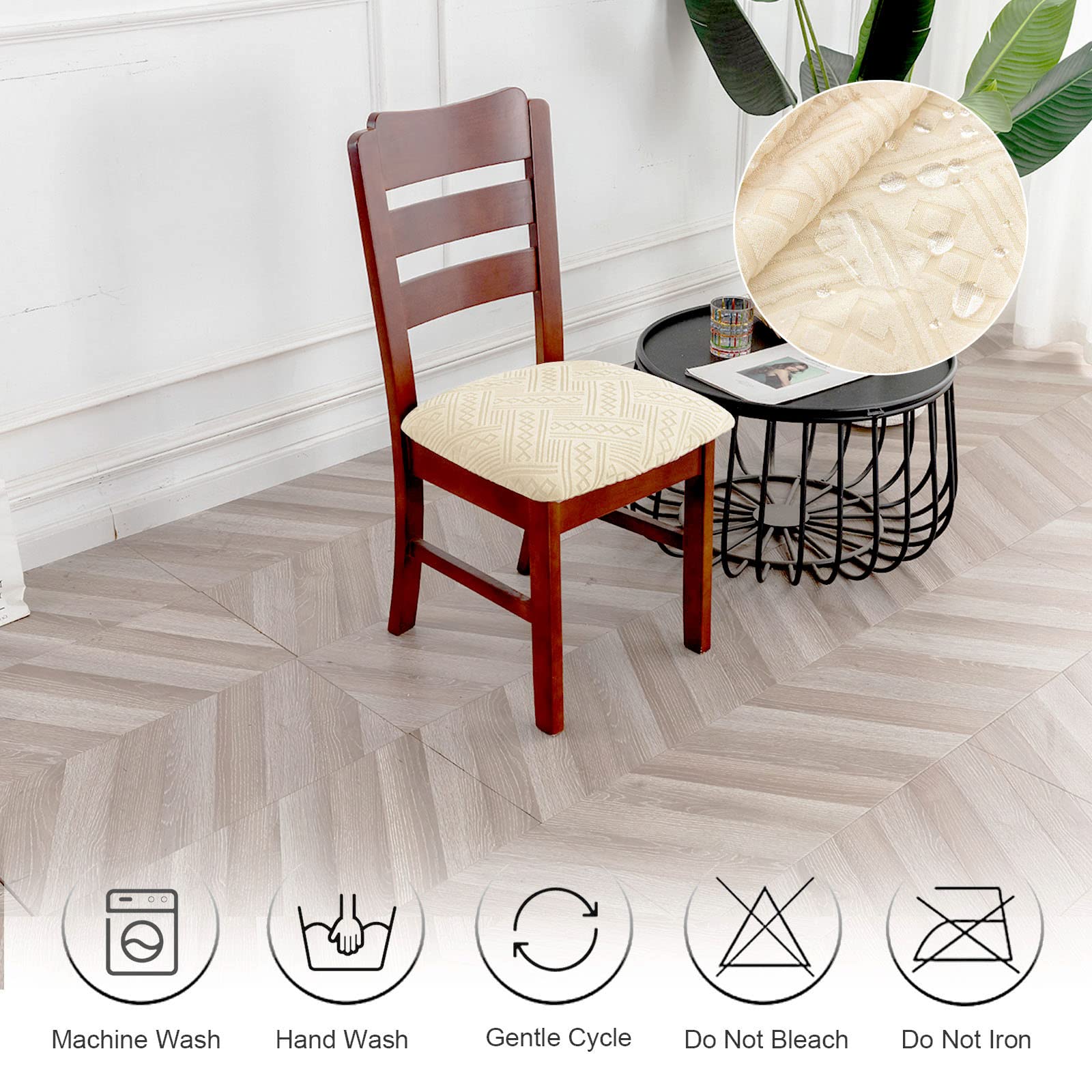 Waterproof Stretch Dining Chair Covers - 2 Pack Beige Slipcovers for Kitchen, Restaurant & Hotel Use - Universal Fit Seat Protectors for Home & Commercial Furniture