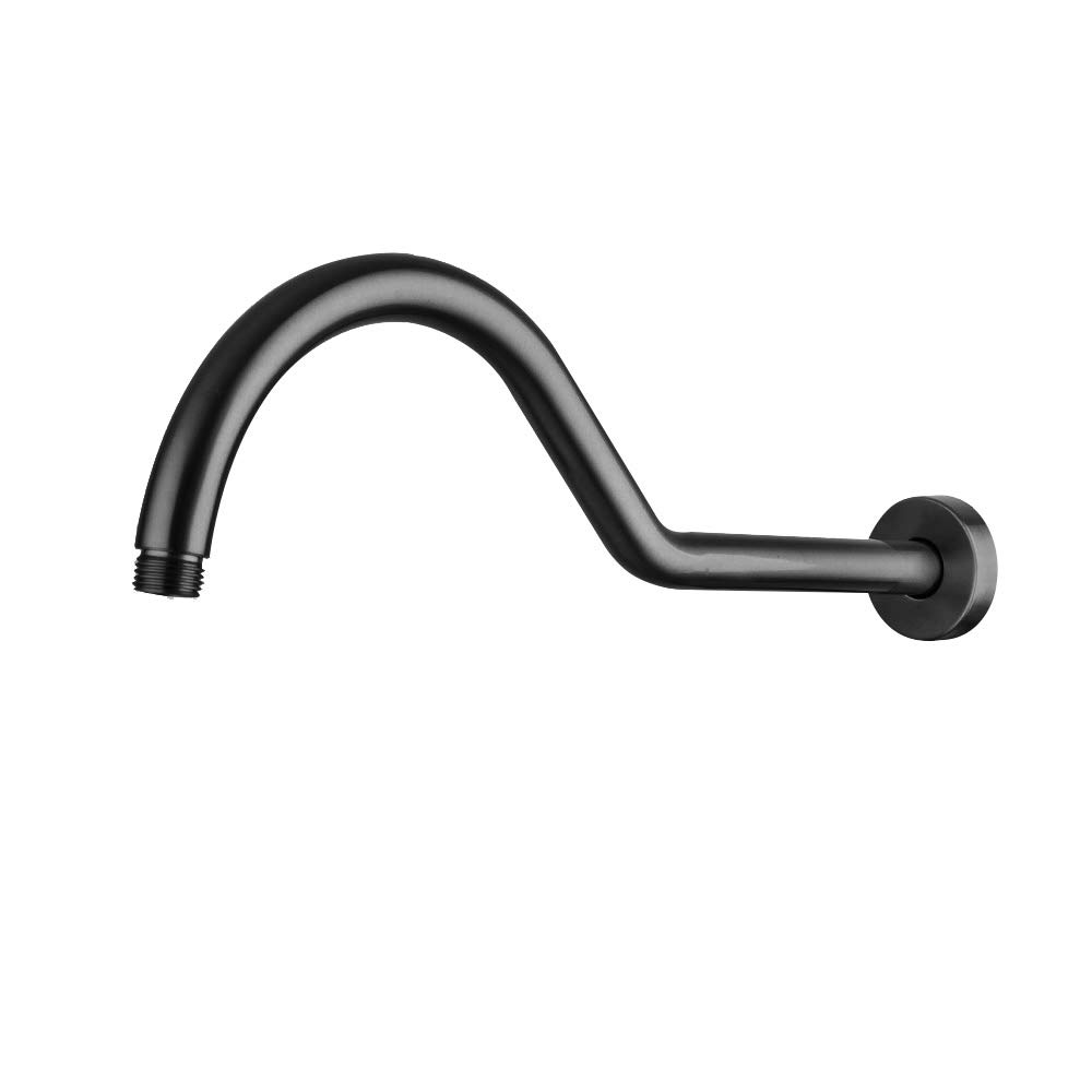 17 Inch S-Shaped Solid Brass Black Shower Arm Extension with Flange - Adjustable Gooseneck Design for Rain Shower Heads | Perfect for Bathroom Renovation & Spa-Like Shower Experience