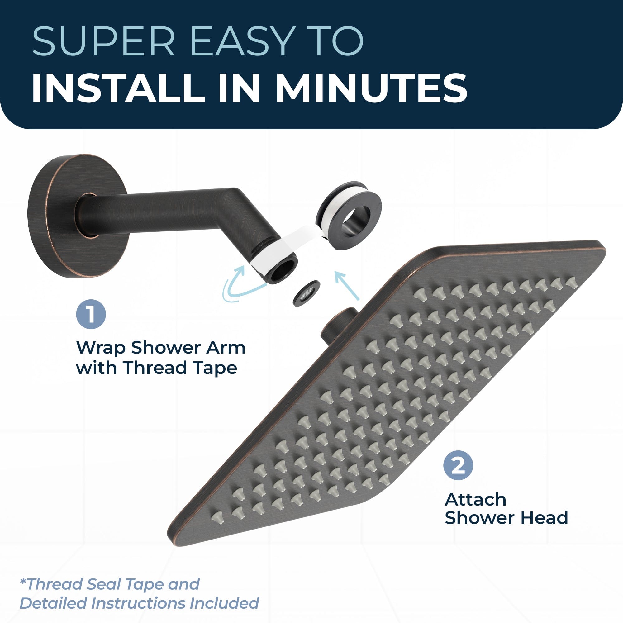 Premium 8 Inch All-Metal Square Rain Shower Head - 2.5 GPM High Pressure Rainfall Spray - Perfect for Luxury Bathroom & Spa Experience