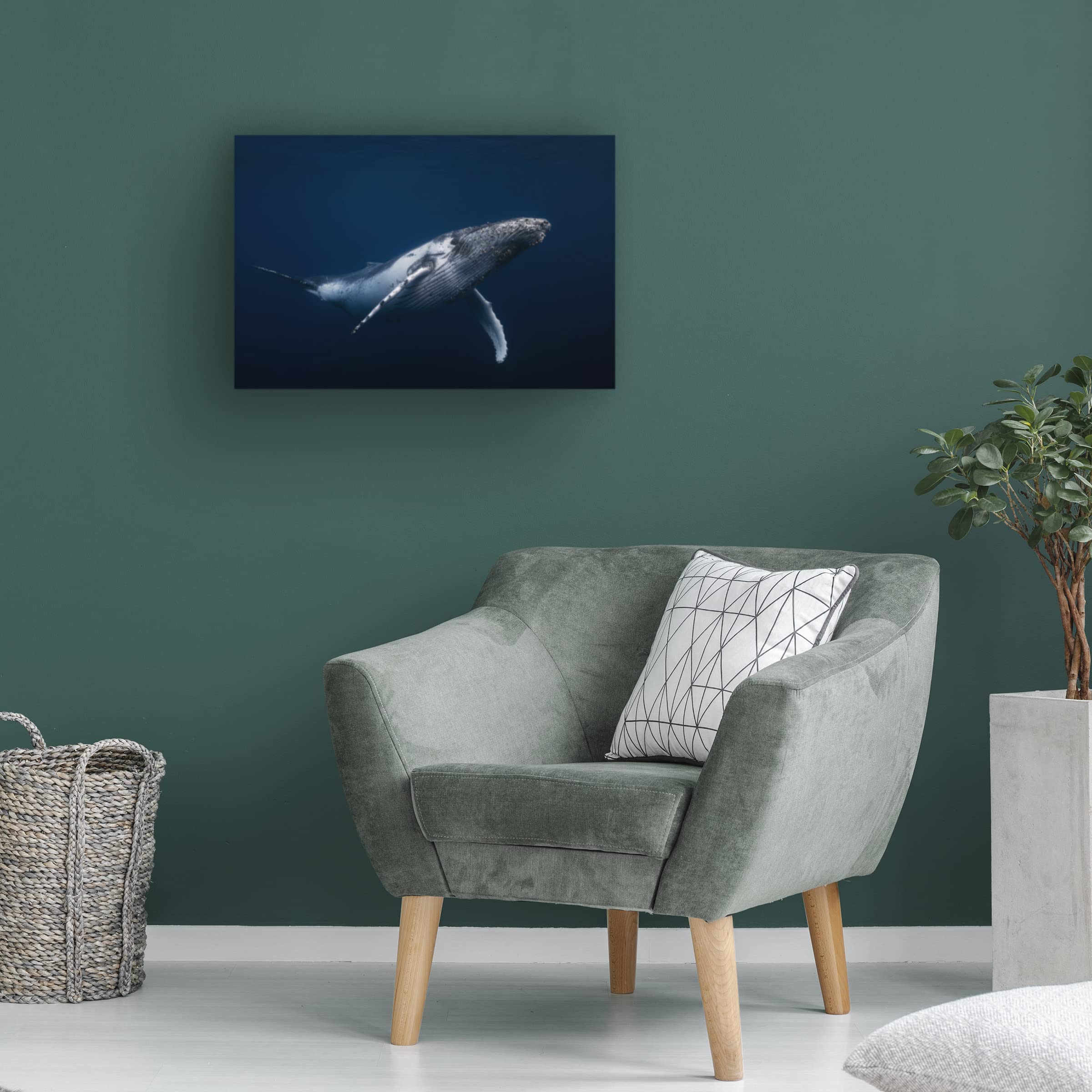 Barathieu Gabriel 'Humpback Whale In Blue' Canvas Wall Art Print - Ocean Themed Home Decor for Living Room, Bedroom & Office