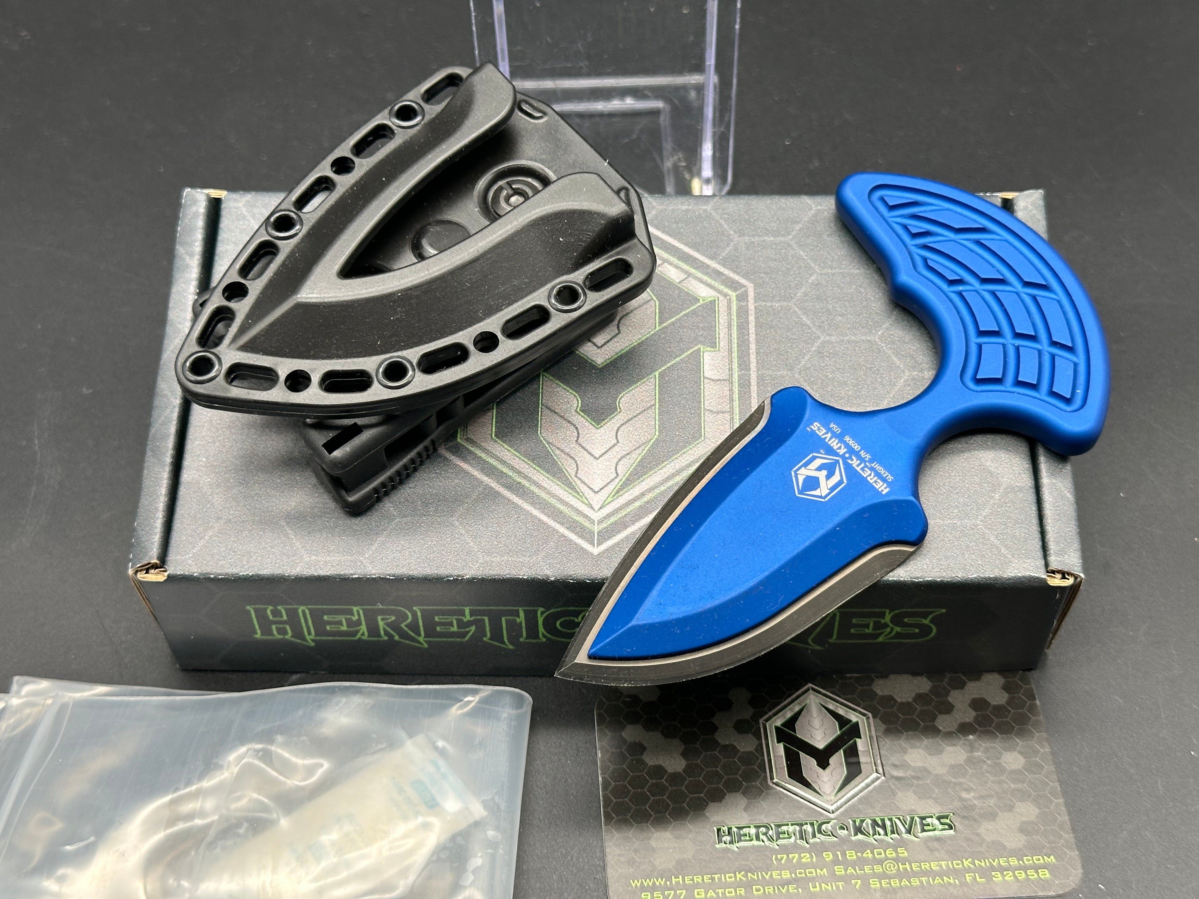 Heretic Sleight H050 6A BLU 20CV Folding Knife - Blue Aluminum Handle with TekLock Clip - EDC Tactical Knife for Outdoor Camping, Hunting & Survival Gear
