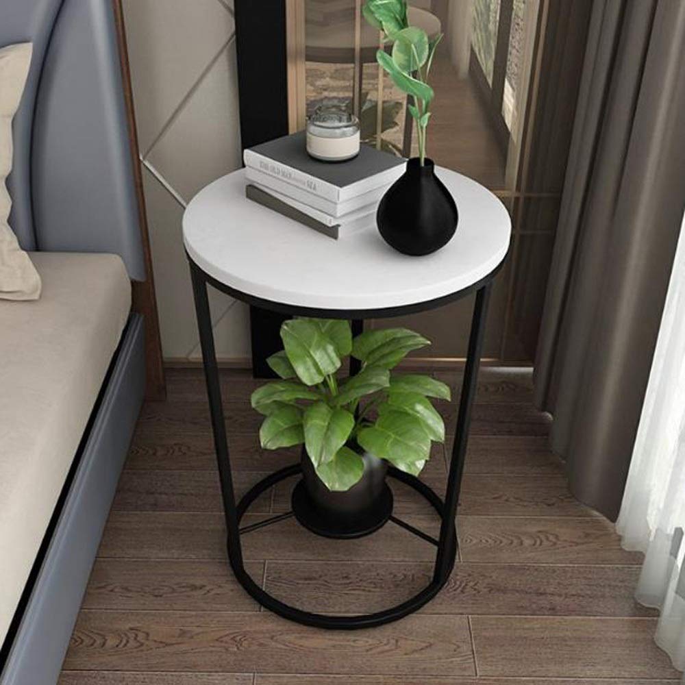 Vintage Round Marble Top End Table - Stylish Side Table, Nightstand & Coffee Table for Living Room & Bedroom - Perfect Sofa Table & Corner Table for Home Decor