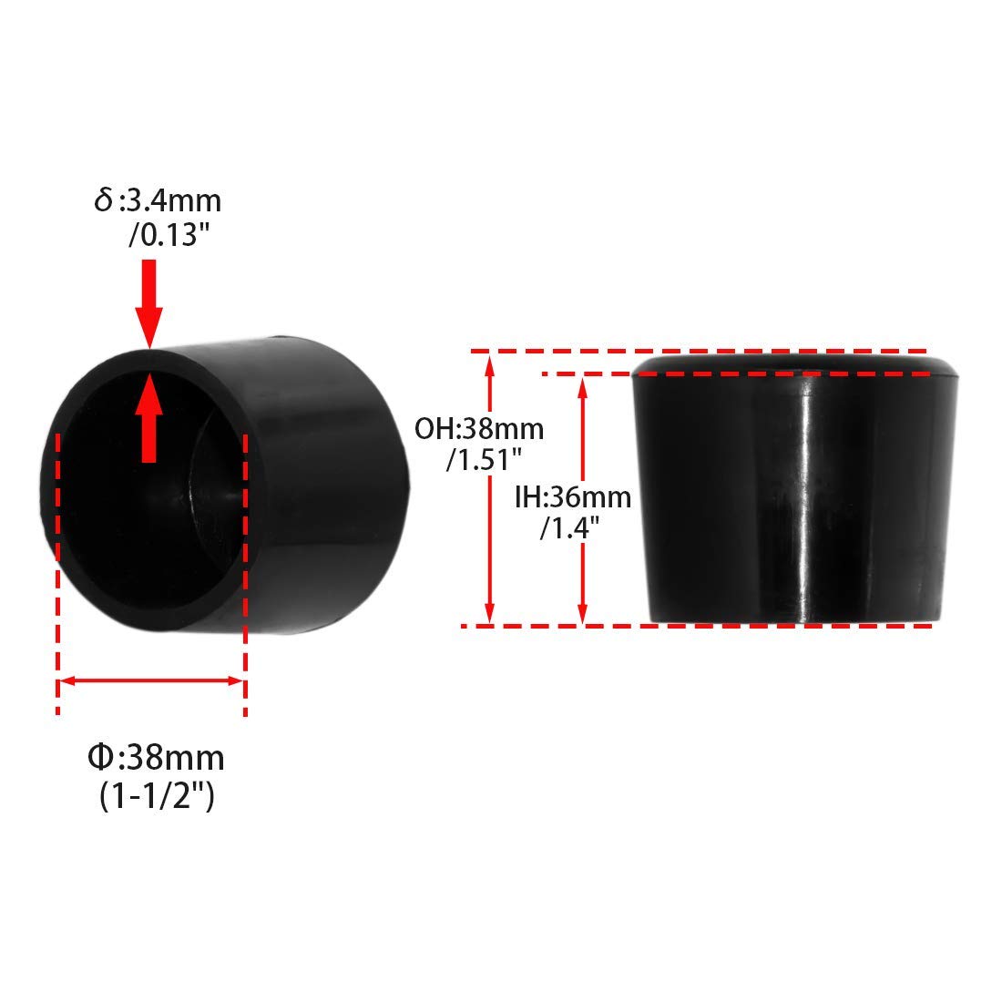 12PCS Non-Slip Silicone Furniture Leg Caps - Durable Chair Leg Floor Protectors for Round Legs (1-1/2
