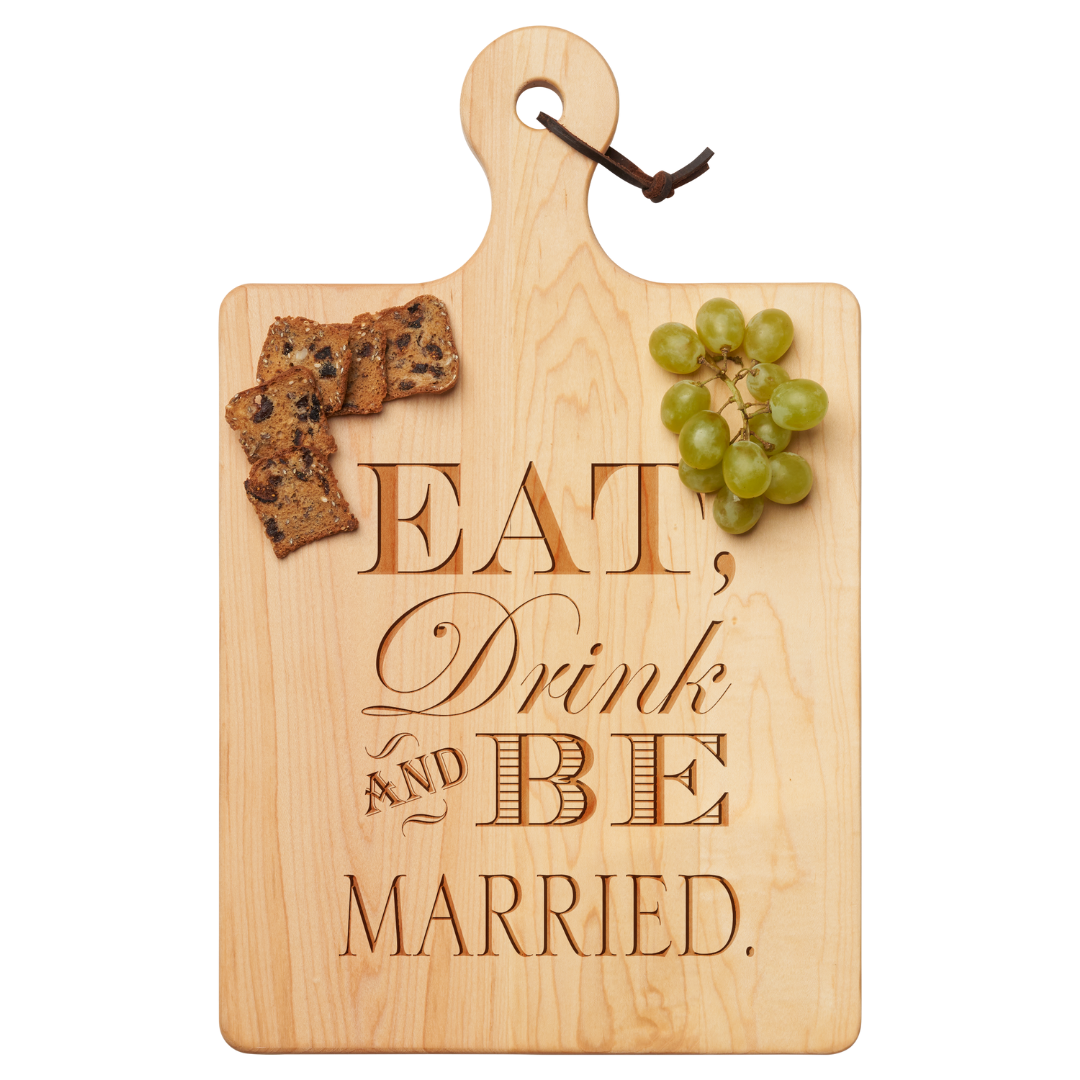Artisan Maple Wood Paddle Board - Engraved 'Eat, Drink & Be Married' - 16x10 Inches - Perfect for Wedding Gifts, Anniversary Presents & Kitchen Decor