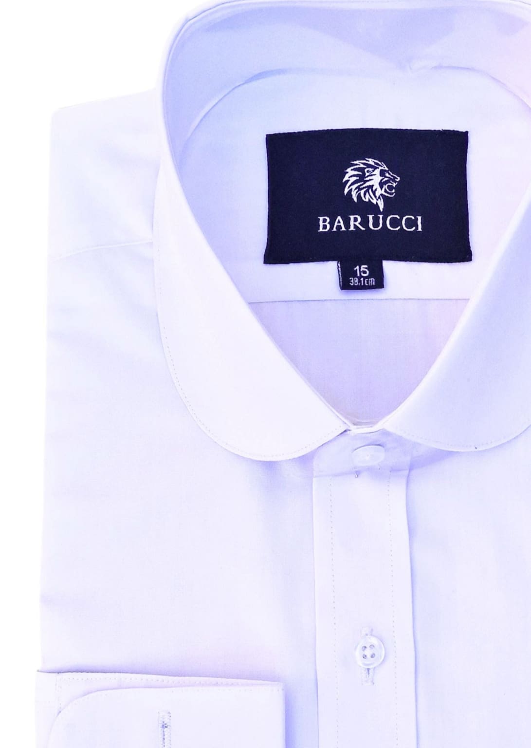 Barucci Men's Penny Round Collar White Double Cuff Dress Shirt | Formal & Business Attire for Office, Wedding & Special Occasions