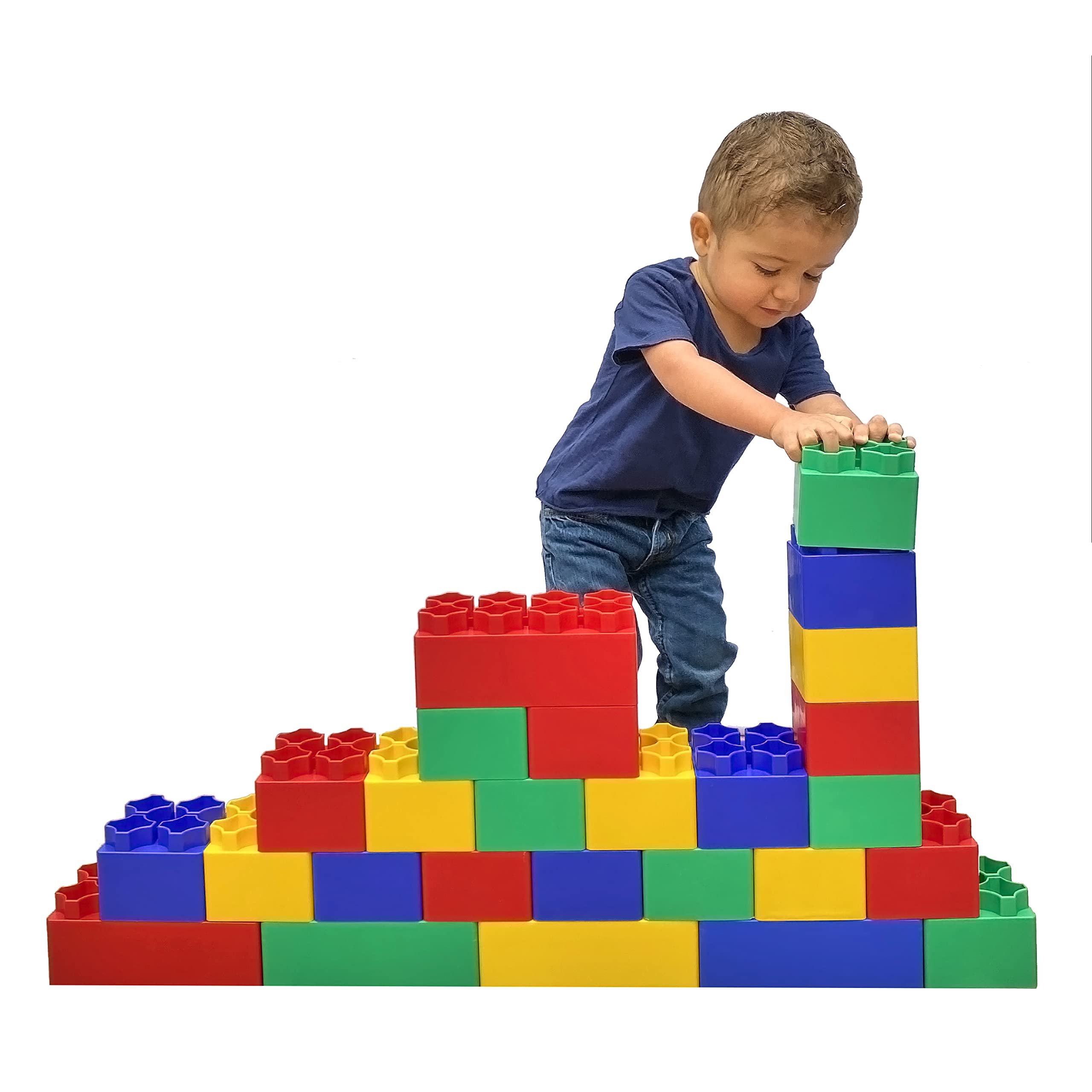 42-Piece Jumbo Building Blocks Set with Non-Toxic Washable Markers | STEM Educational Toys for Kids | Large Construction Blocks for Child Development & Creative Learning | Made in USA | Perfect for Preschool Playtime, Classroom Activities & Birthday Gifts