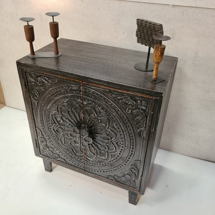 Handcrafted Indian Solid Hardwood Cabinet with 2 Doors - Black Finish, 86x46x92cm - Perfect for Living Room, Bedroom & Office Storage