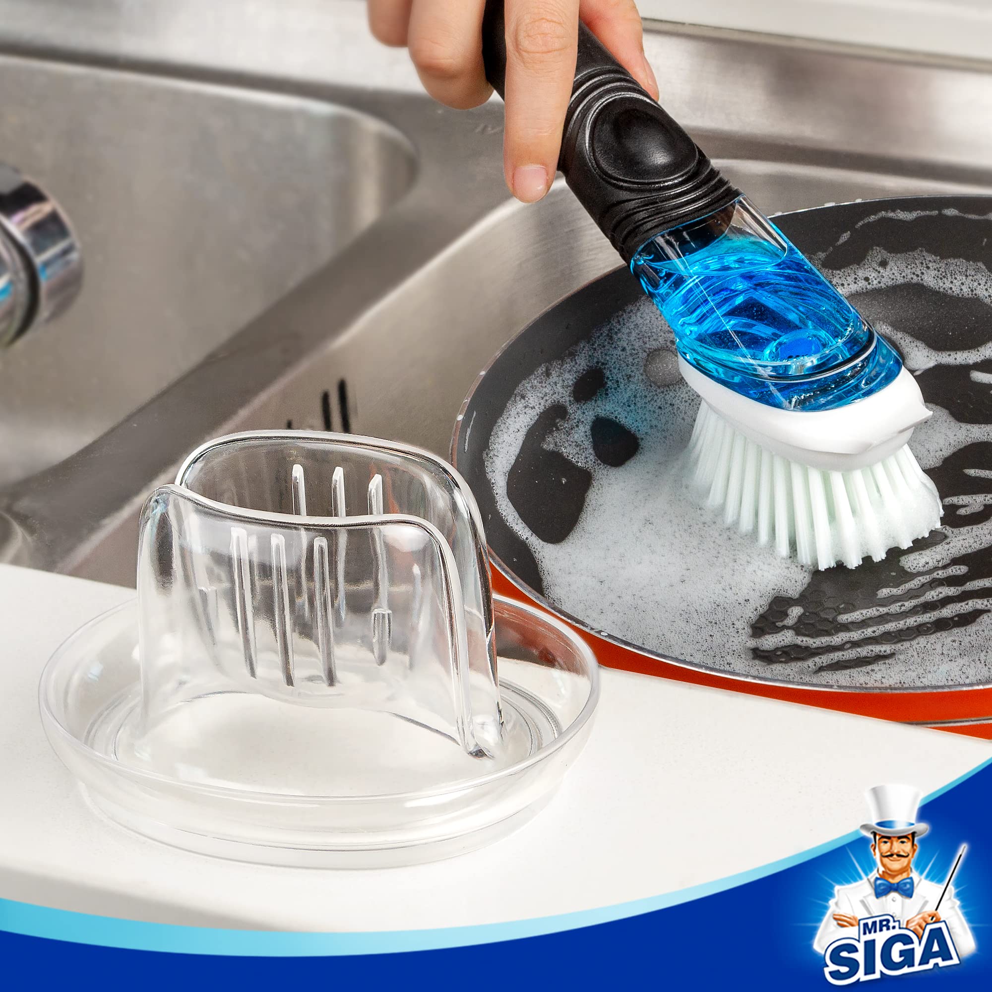 MR.SIGA Soap Dispensing Dish Brush Refills - 4 Pack Replacement Heads for Kitchen Cleaning | Perfect for Washing Dishes, Pots & Pans