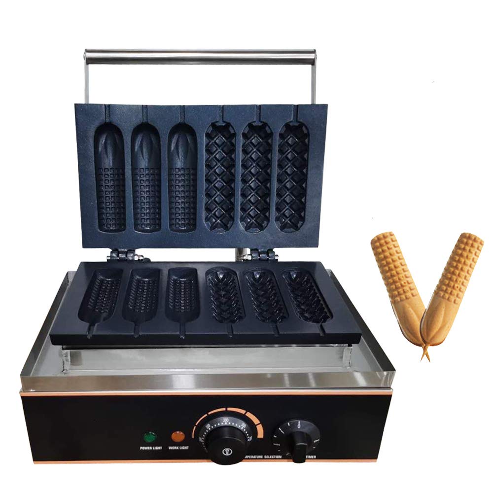 Commercial Electric Waffle Maker Machine - 6PCS Nonstick Plates for Crispy Waffles, Paninis & Hash Browns - 1500W Stainless Steel Hot Dog & Sausage Maker - 110V Household Waffle Cone Baker (Perfect for Restaurants, Cafes & Home Breakfast)