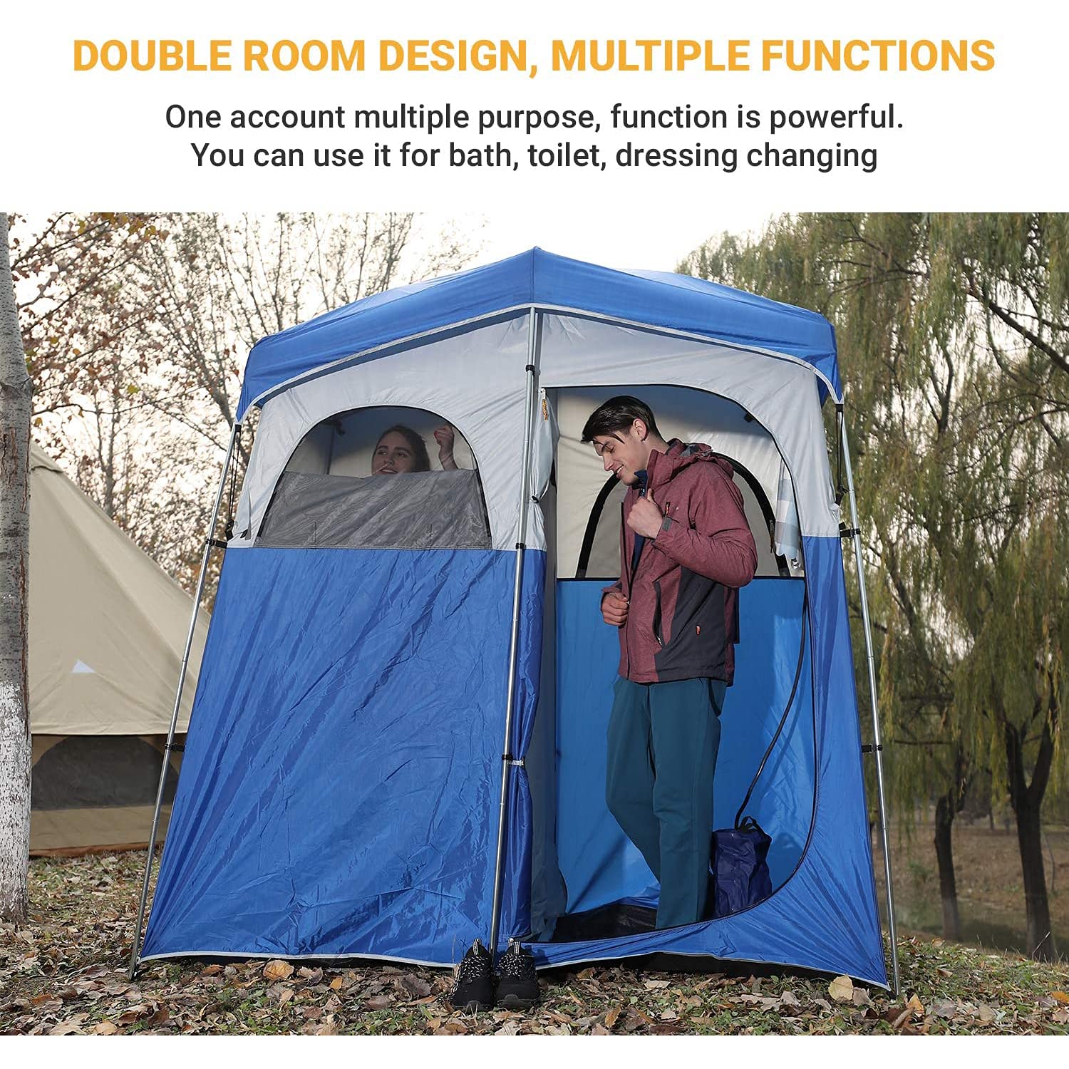 KingCamp Luxury Camping Shower Tent with Shower Bag - Portable Privacy Shelter for Outdoor Bathing & Toilet (1 Room/2 Room Options) - Perfect for Camping, Hiking, Beach Trips & RV Adventures