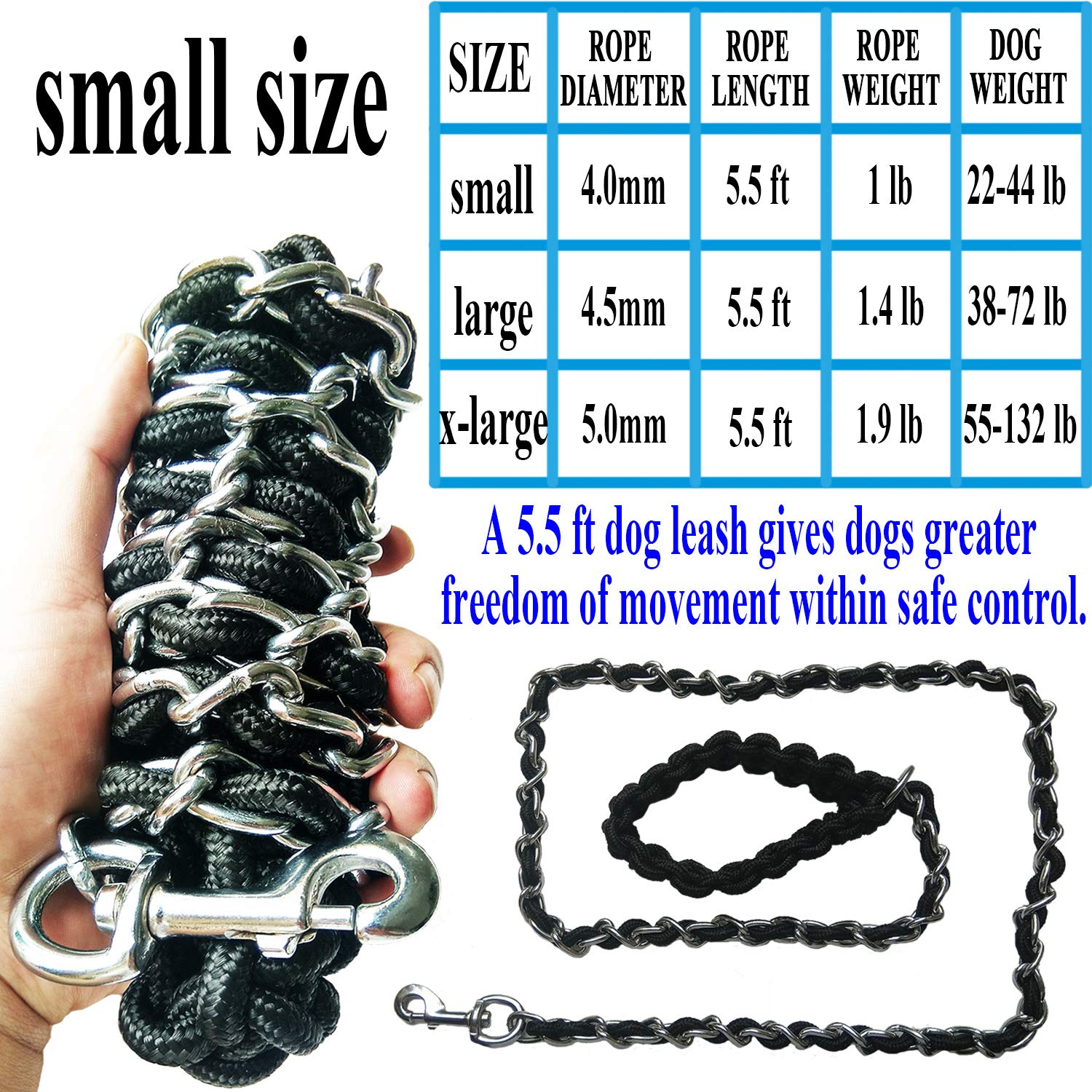 Heavy Duty Metal Dog Leash with Anti-Bite Chain & 360° Hook - Durable Pet Training Lead for Medium & Large Dogs - Perfect for Walking, Running, and Outdoor Adventures (Small Size)