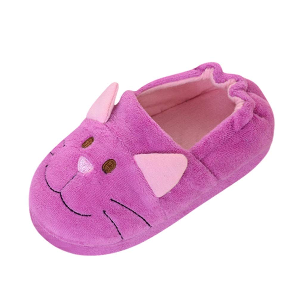 **WWWEE Winter Kids Flip Flops - Soft Cotton Cartoon Cat Slippers for Boys & Girls, Non-Slip Indoor House Shoes, Warm & Cozy for Home, Nursery, and Playtime (Purple, Size 19-20)**