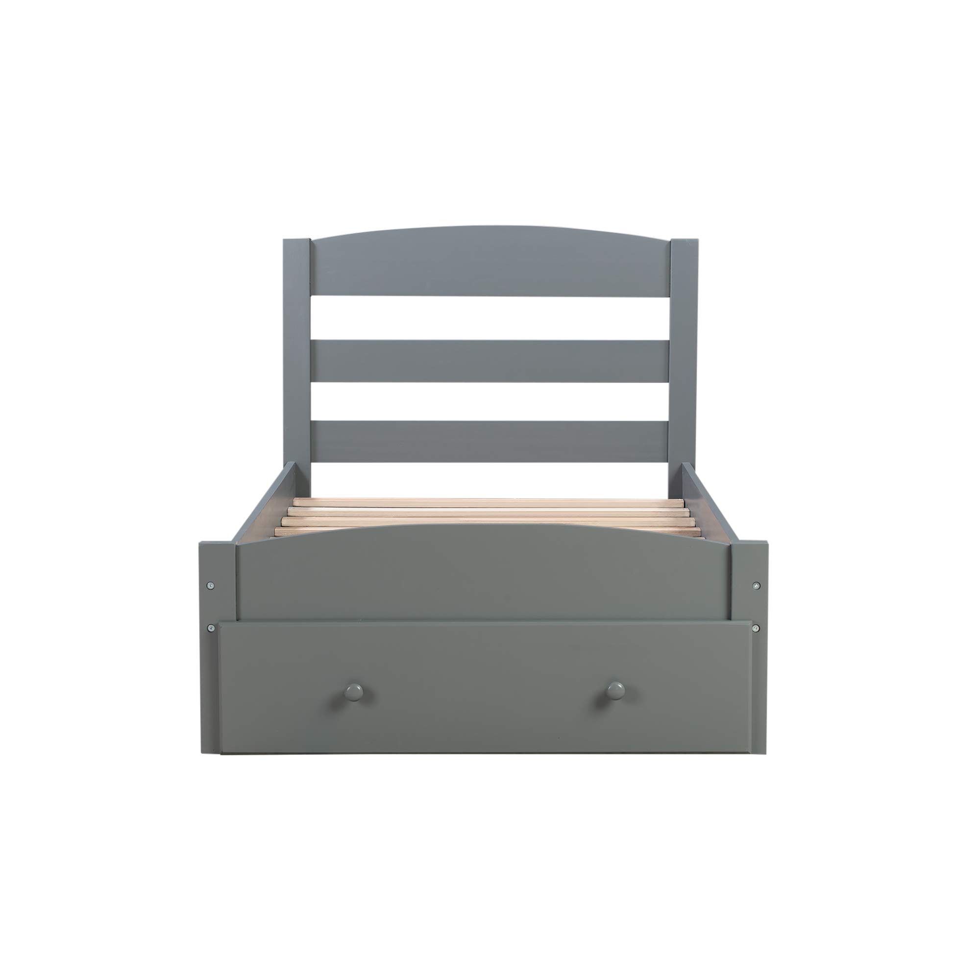 Merax Twin Size Wooden Bed Frame with Headboard & Hidden Storage Drawer - Sturdy Platform Bed for Kids & Teens (Grey) | Perfect for Small Bedrooms, Guest Rooms & Dormitories