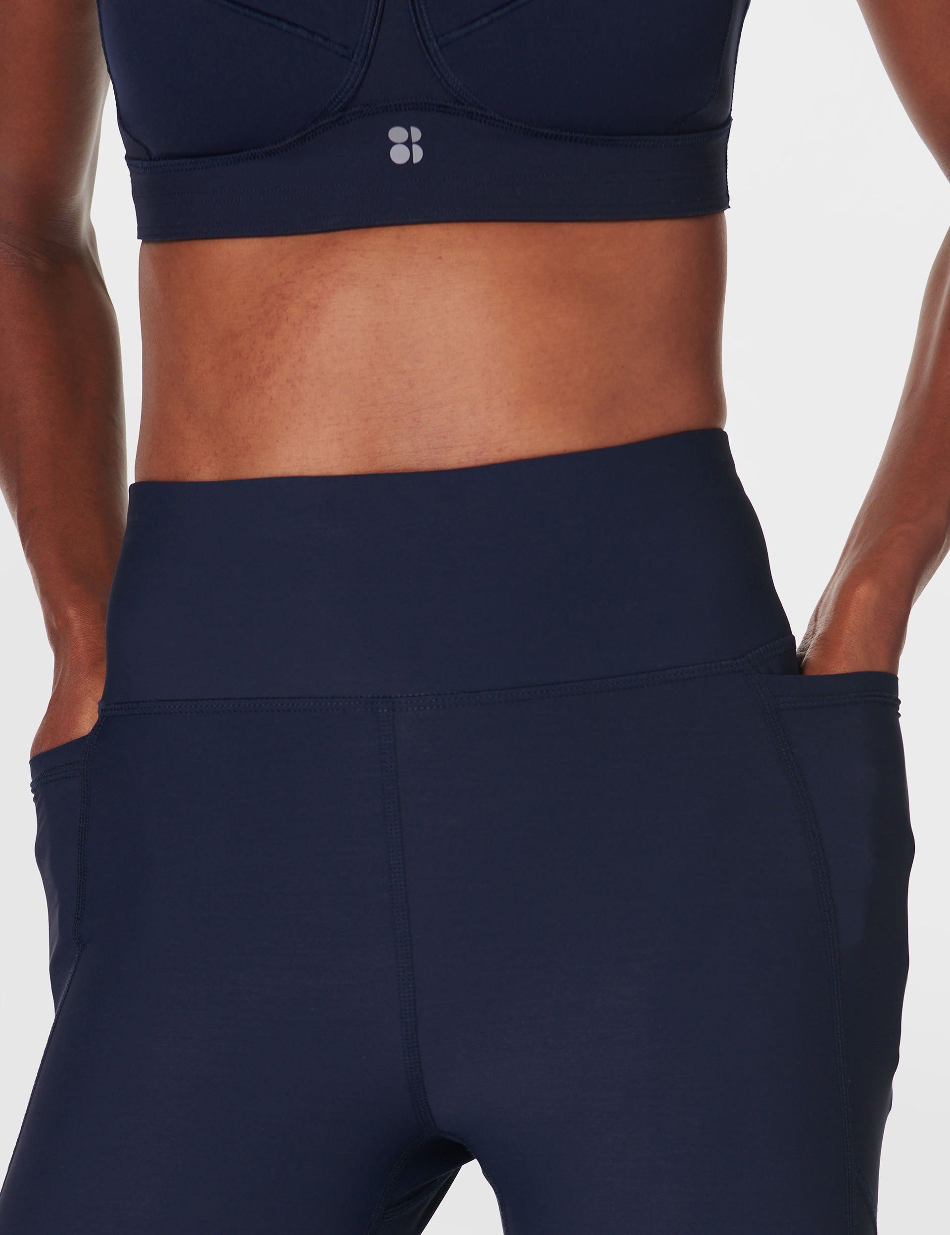 Zero Gravity 7/8 Illuminate Running Tight - High Waist Compression Leggings for Women, Moisture Wicking Workout Yoga Pants in Navy Blue - Perfect for Running, Gym & Outdoor Activities